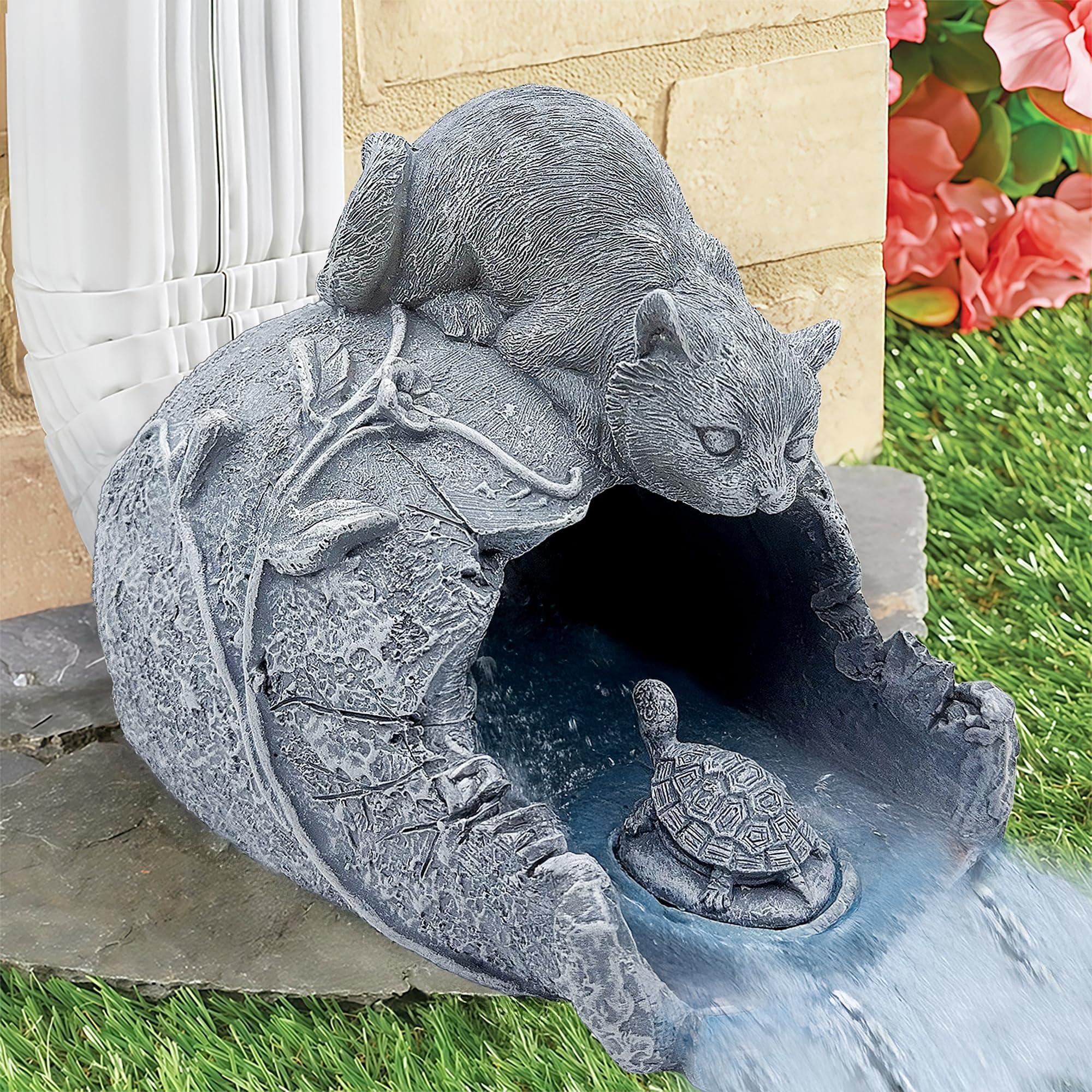 Misopily Cat Downspout Extender Resin Garden Statue Four Season Outdoor Gutter Extension Fits 3x4 Inch Downspouts 1 Piece Weather Resistant