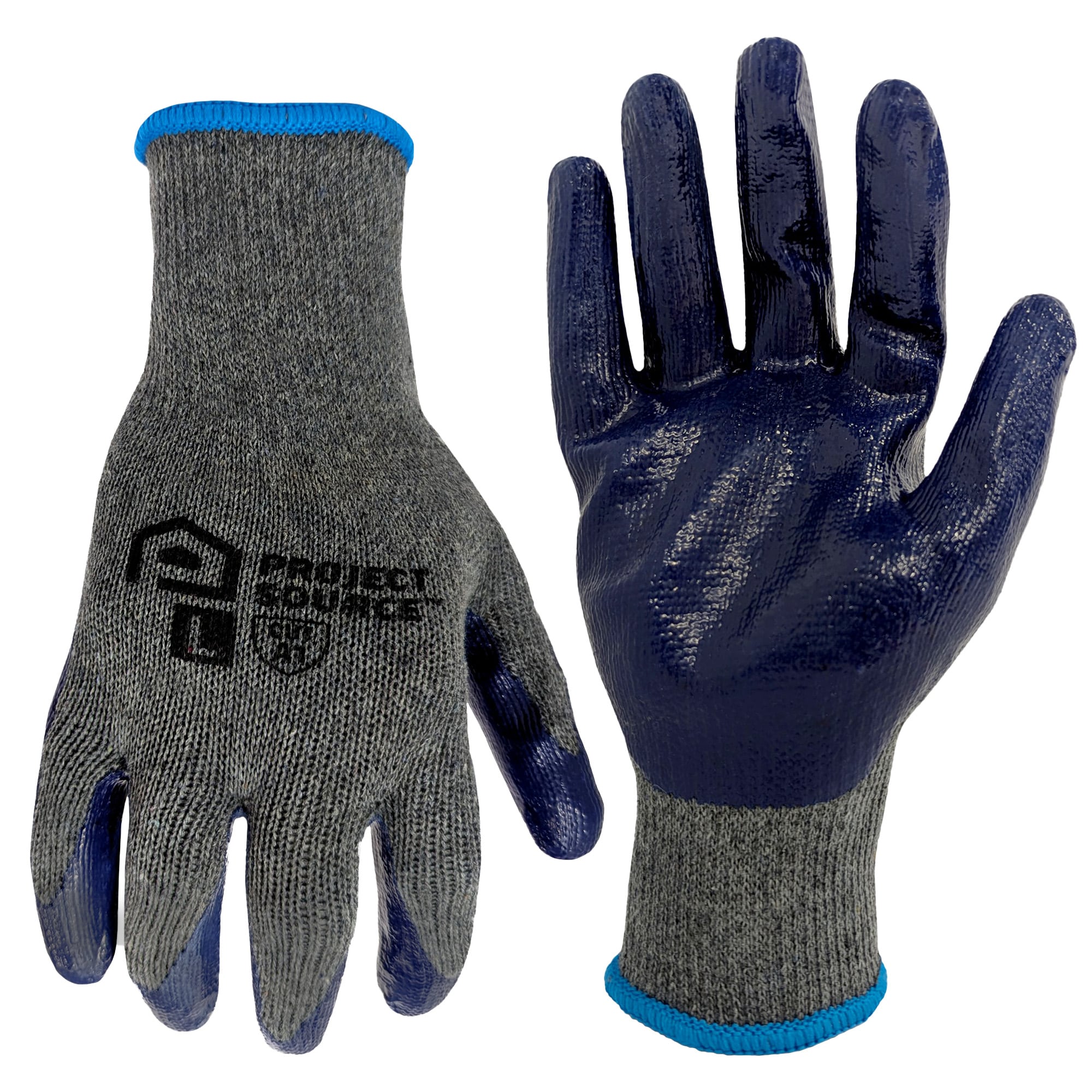 Project Source USHG-4064L Large Gray Latex dipped Polyester Everyday Gloves 8 -Pairs
