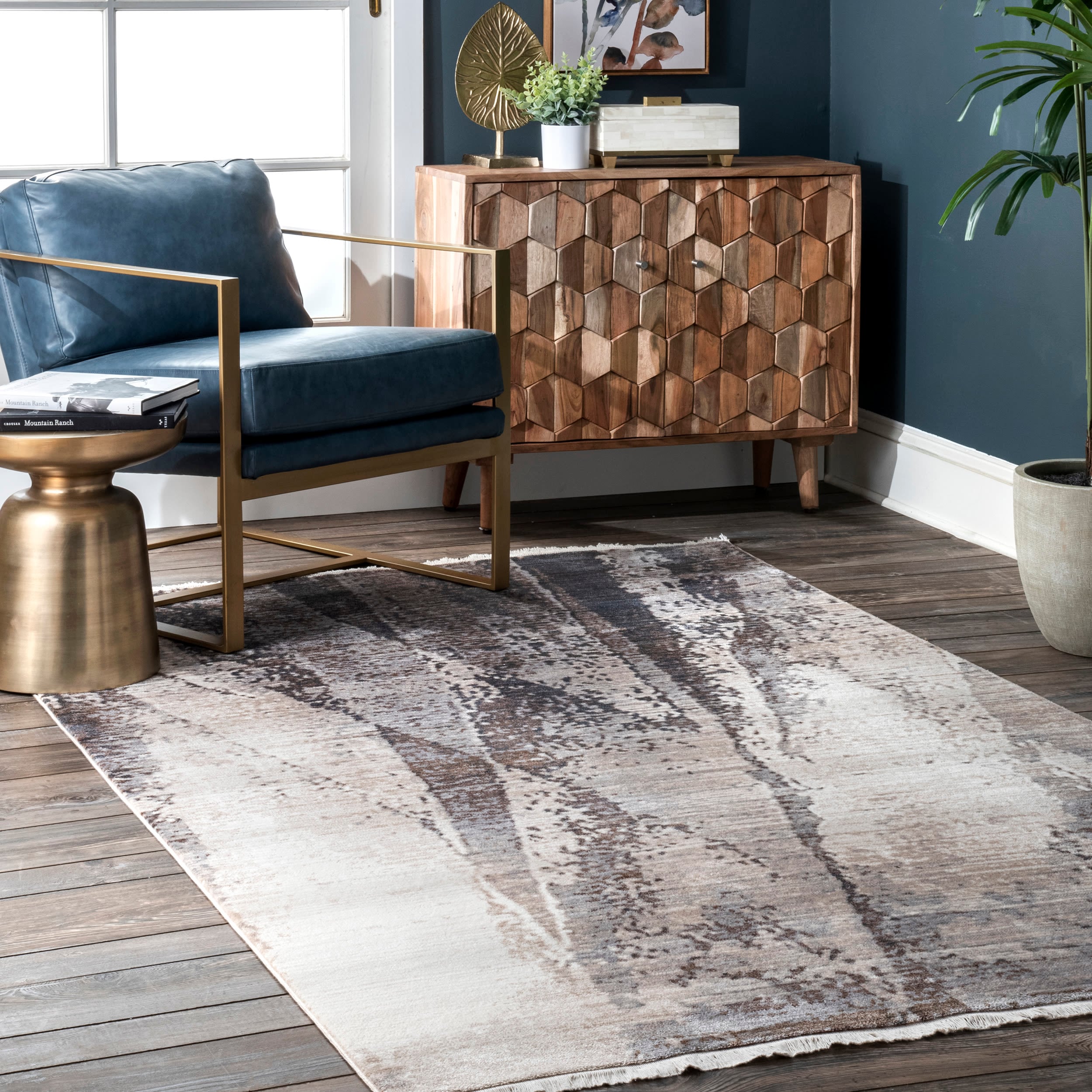 nuLOOM KHMC40A-5079 Lainey 5 x 8 (ft) Loomed Polyester Beige Rectangular Indoor Abstract Area rug