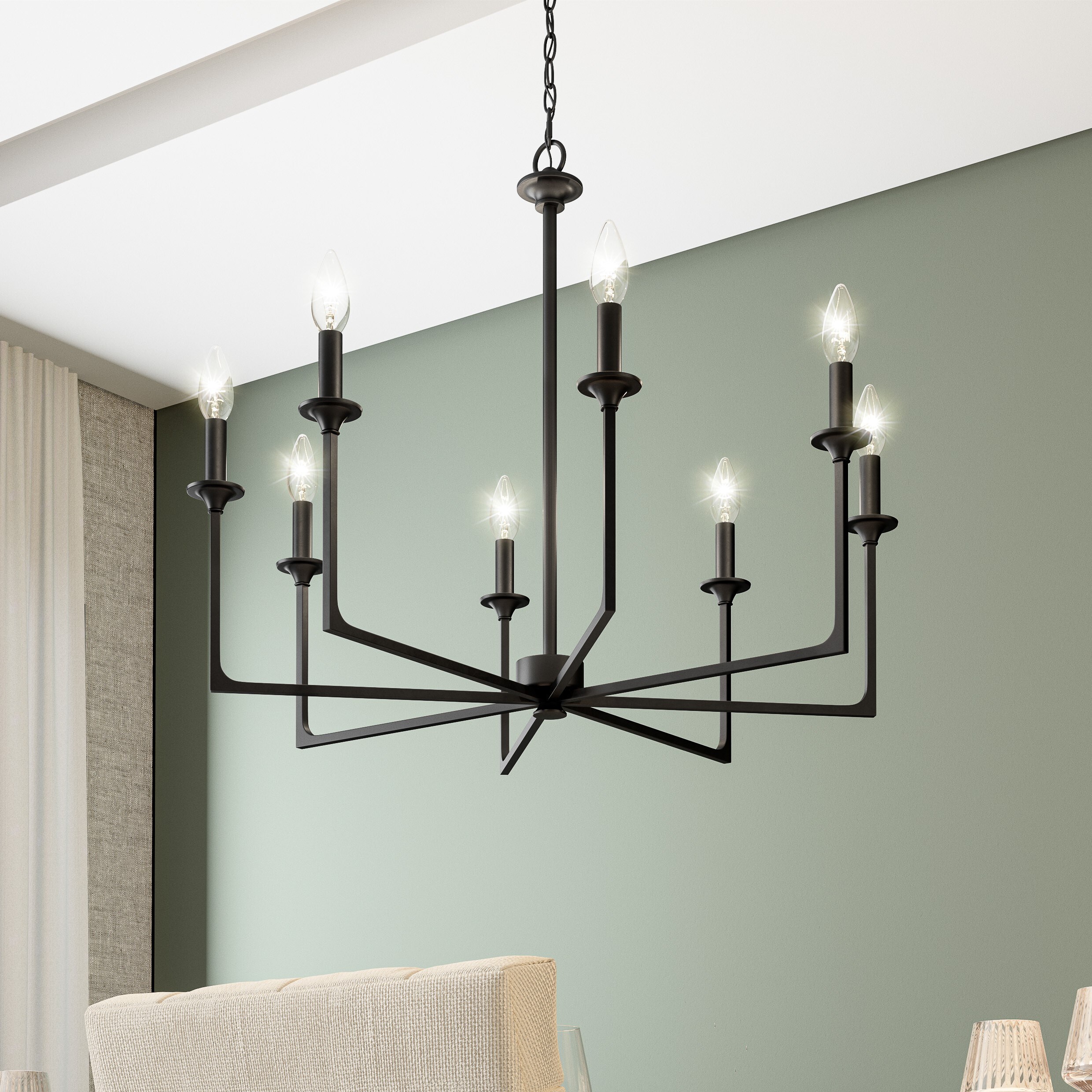 Quoizel PRC5032MBK Prescott 8-Light Matte Black Transitional Damp Rated Chandelier