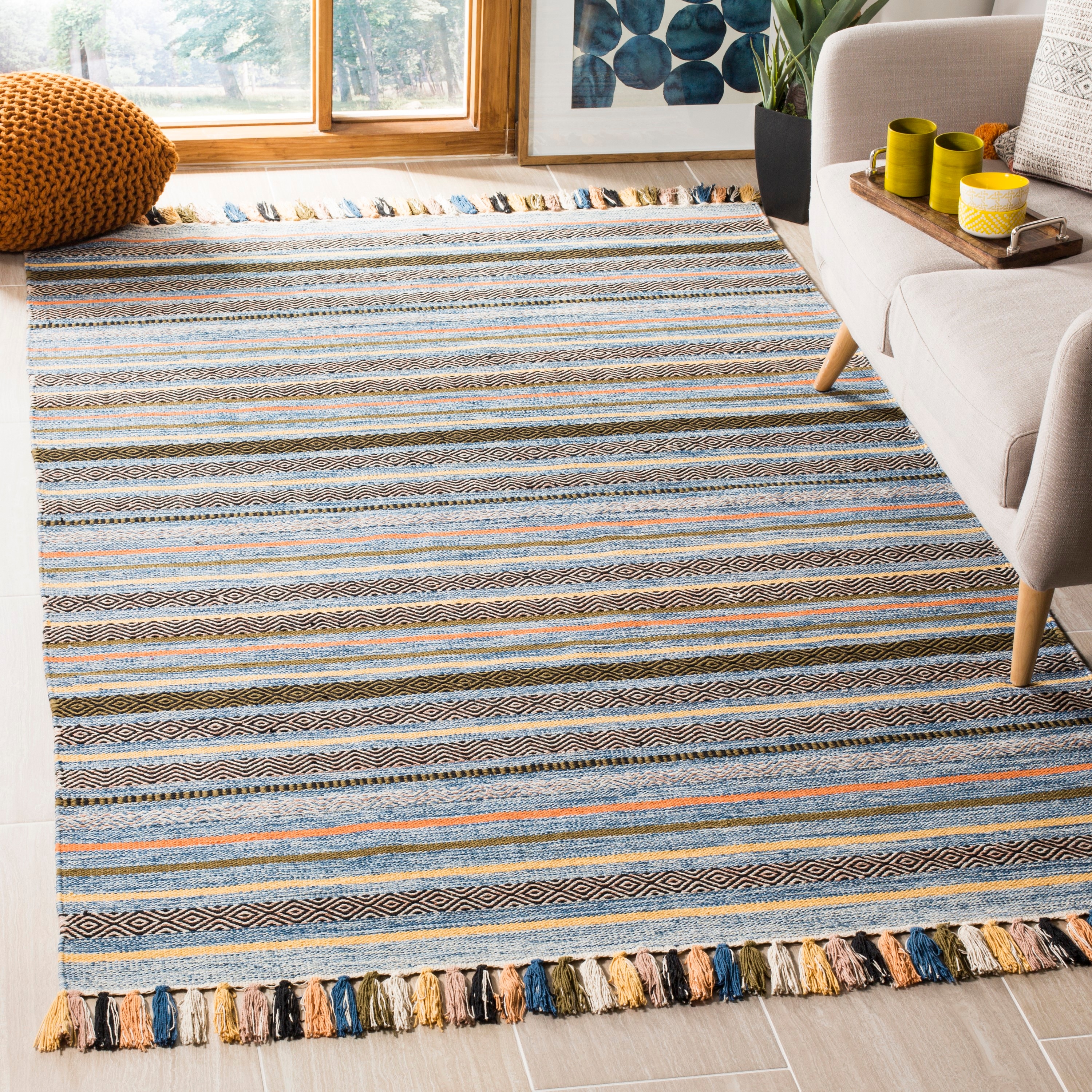 Safavieh MTK901C-24 Montauk Cabrillo 3 x 4 (ft) Cotton Blue/Multi Rectangular Indoor Stripe Coastal Throw rug
