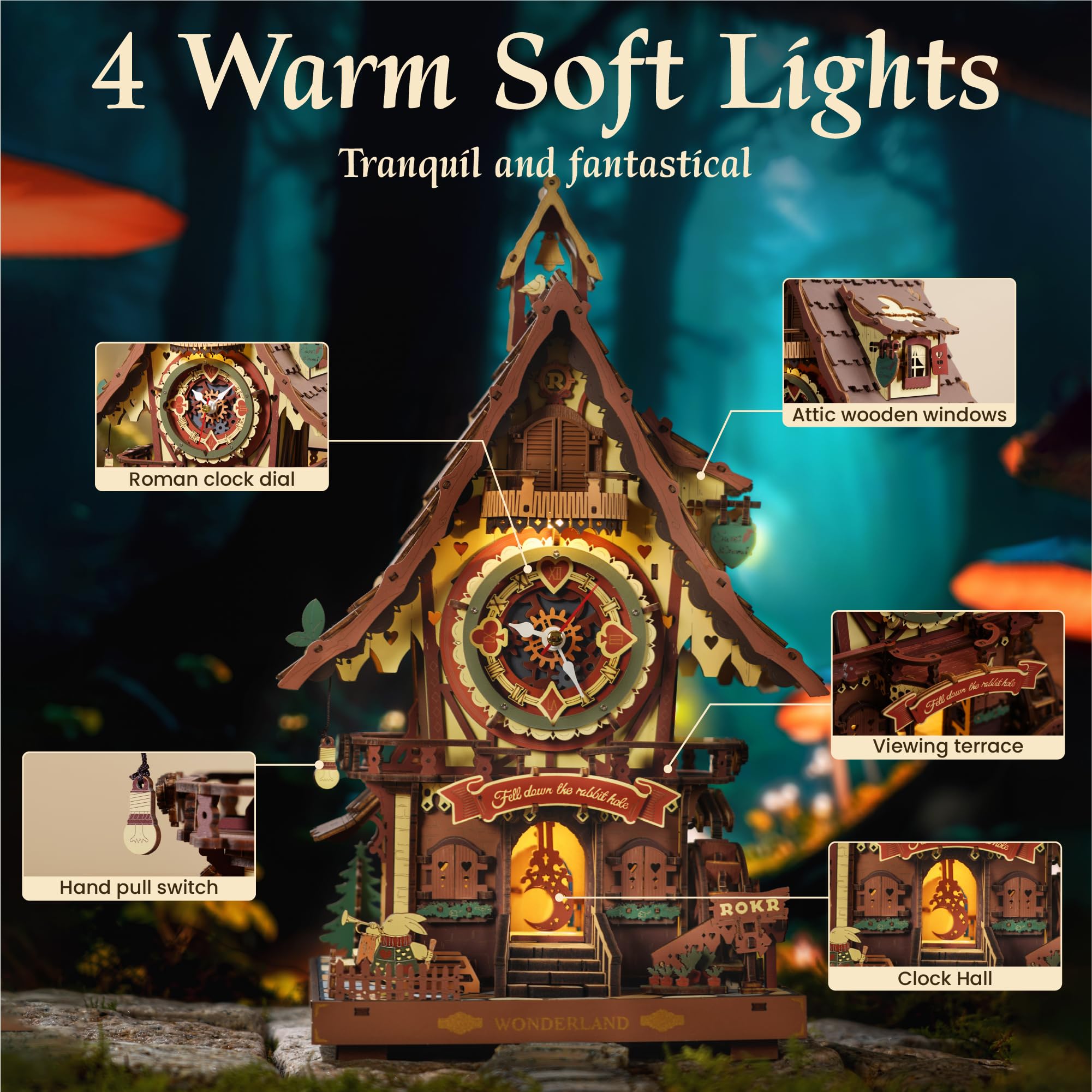 Etokfoks 435pcs 3D Wooden Cuckoo Clock Puzzle Functional