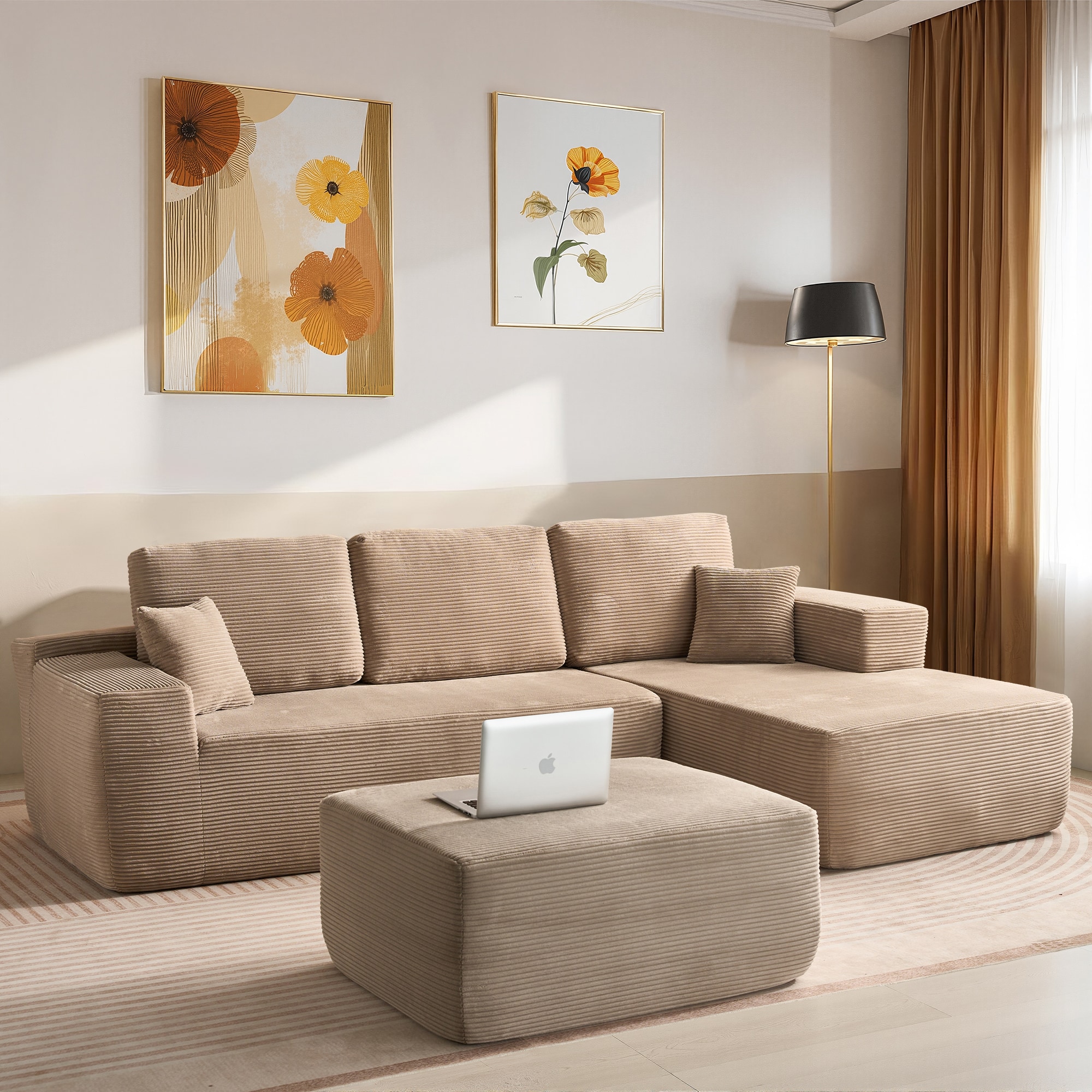 XIZZI Veluere 106-in W Modern Camel 6-seater Reclining Sectional