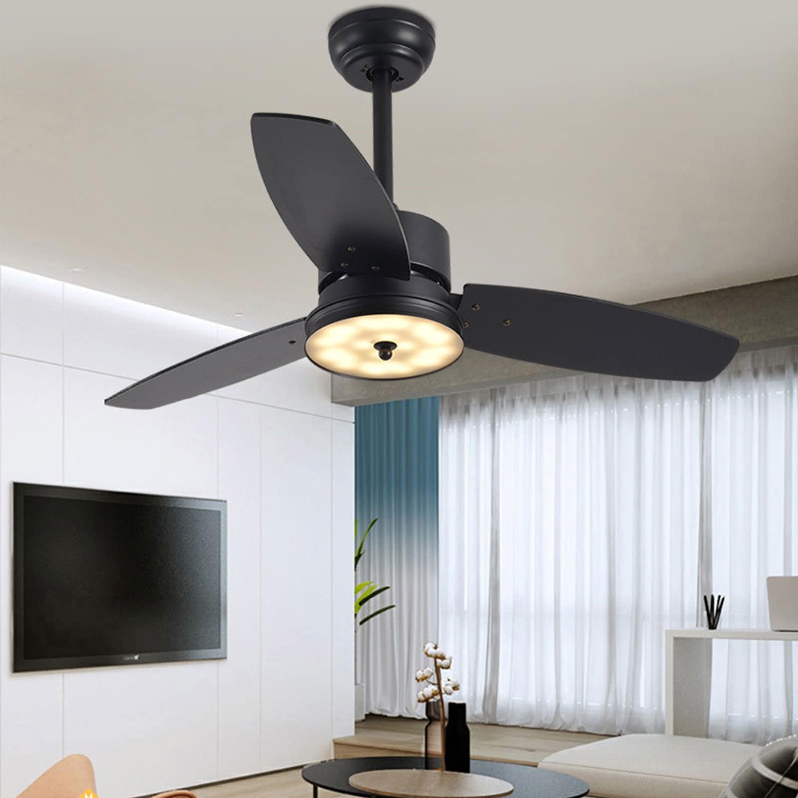 Oukaning Chadelier Ceiling Fan with Integrated Light 40-in Modern Black ...