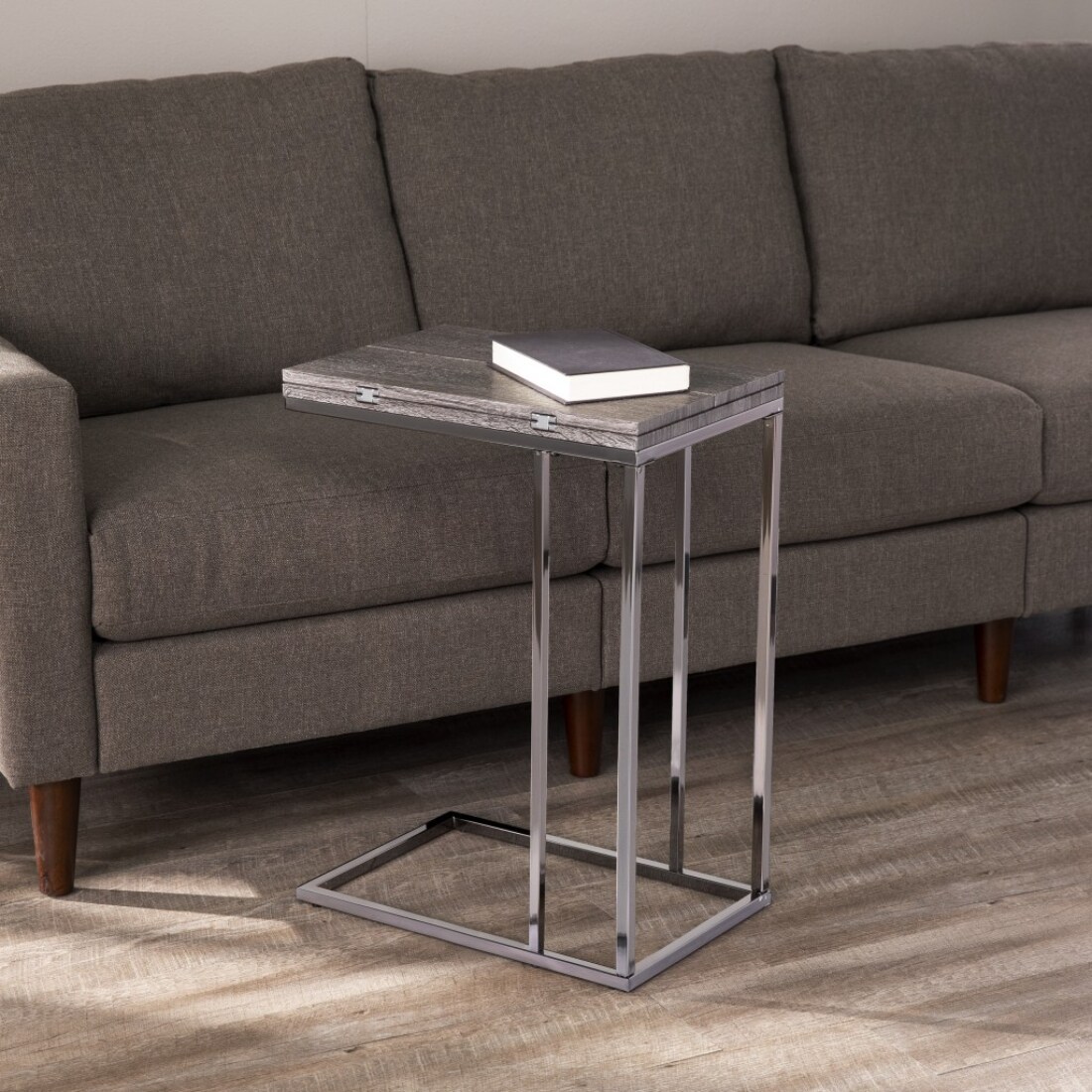 HomeRoots 4000402273 12-Inches W x 25-Inches H Silver Wood veneer Rectangular Modern End Table Assembly Required