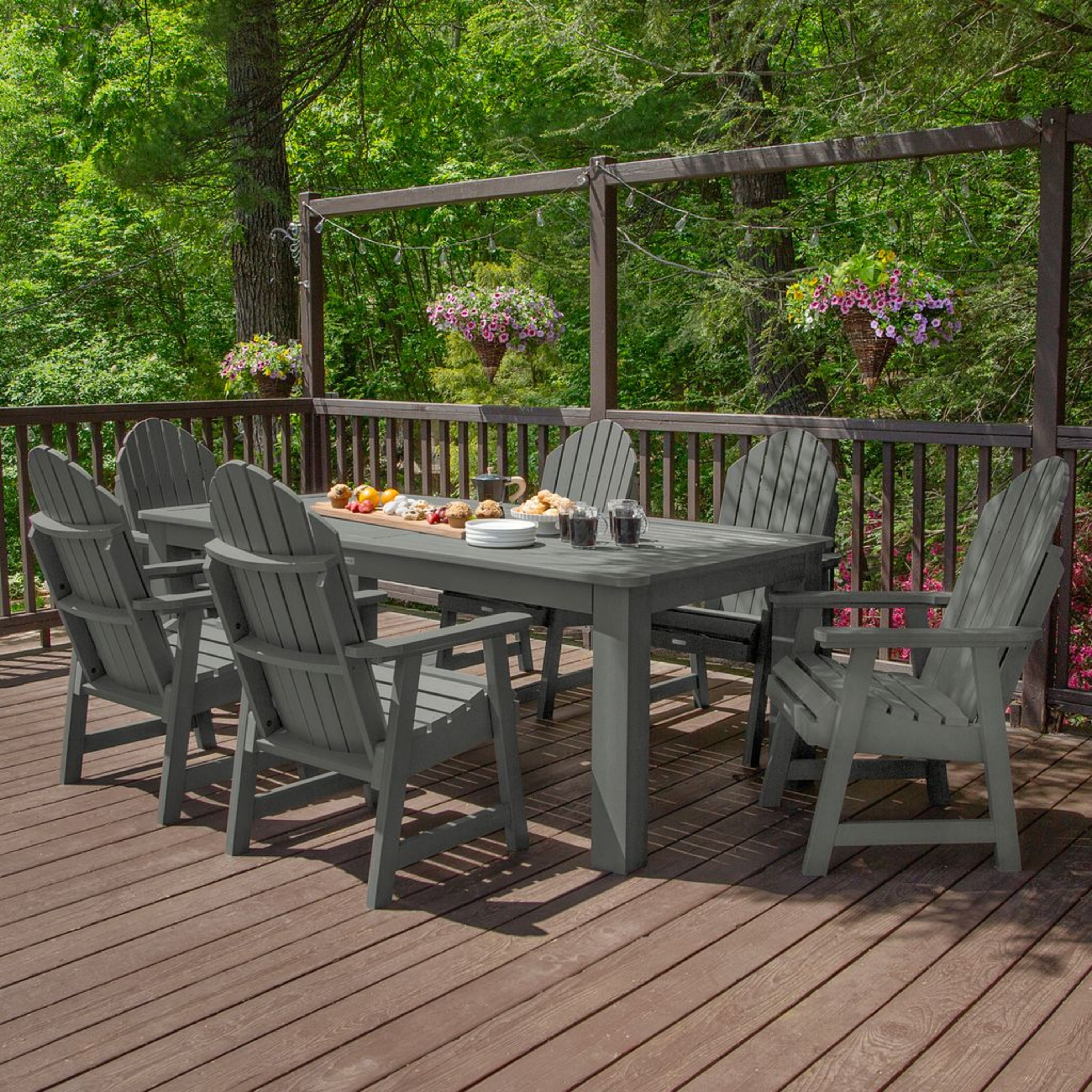 highwood AD-ST7HM1CO5AA-CGE Hamilton 7 -Piece Coastal Teak Patio Dining Set Plastic Rectangle Table with 6 Stationary Chairs
