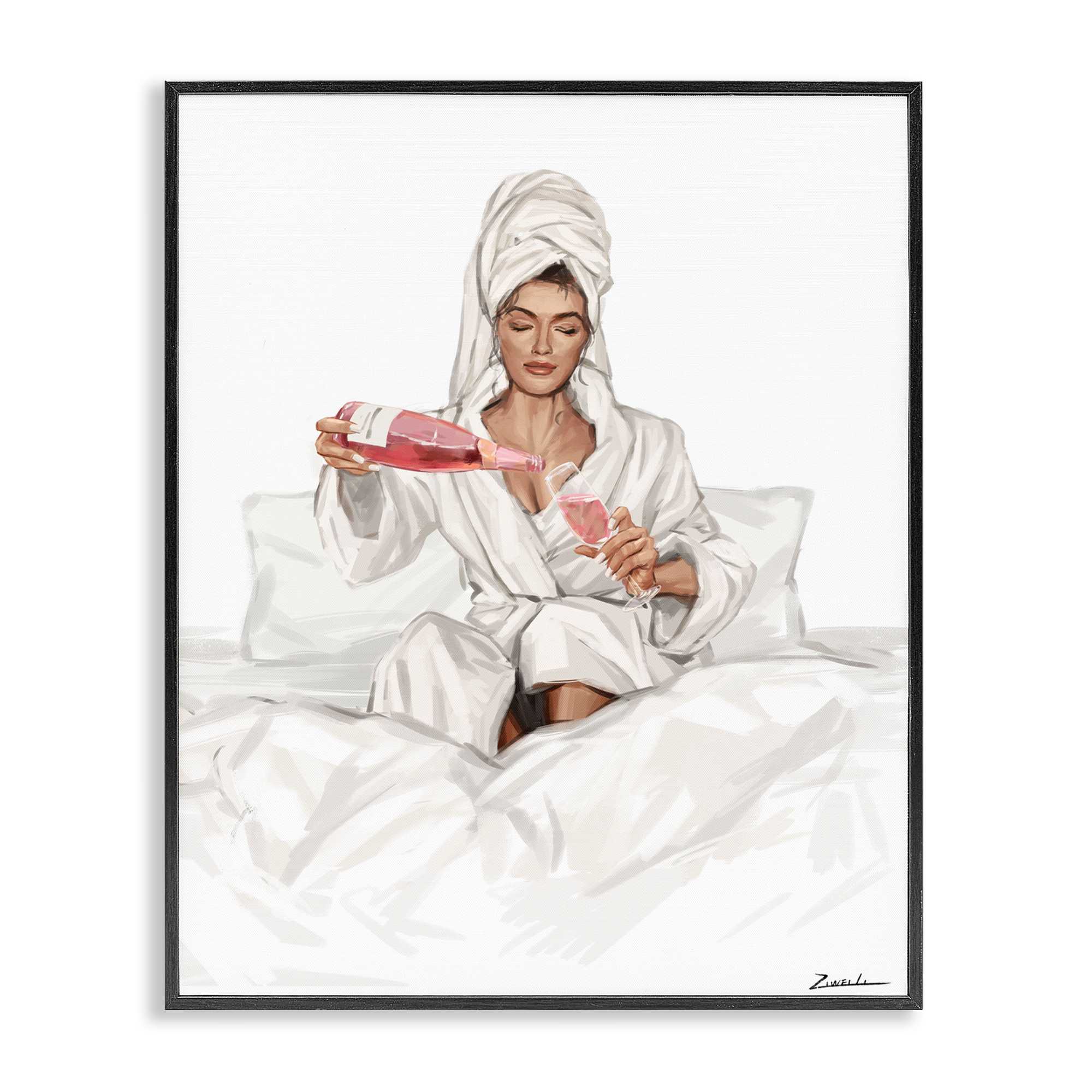 Stupell Industries BT-193-FR-11X14 Pouring Rosé Wine in Bed Black Framed Giclee Art By Ziwei Li 11 x 14