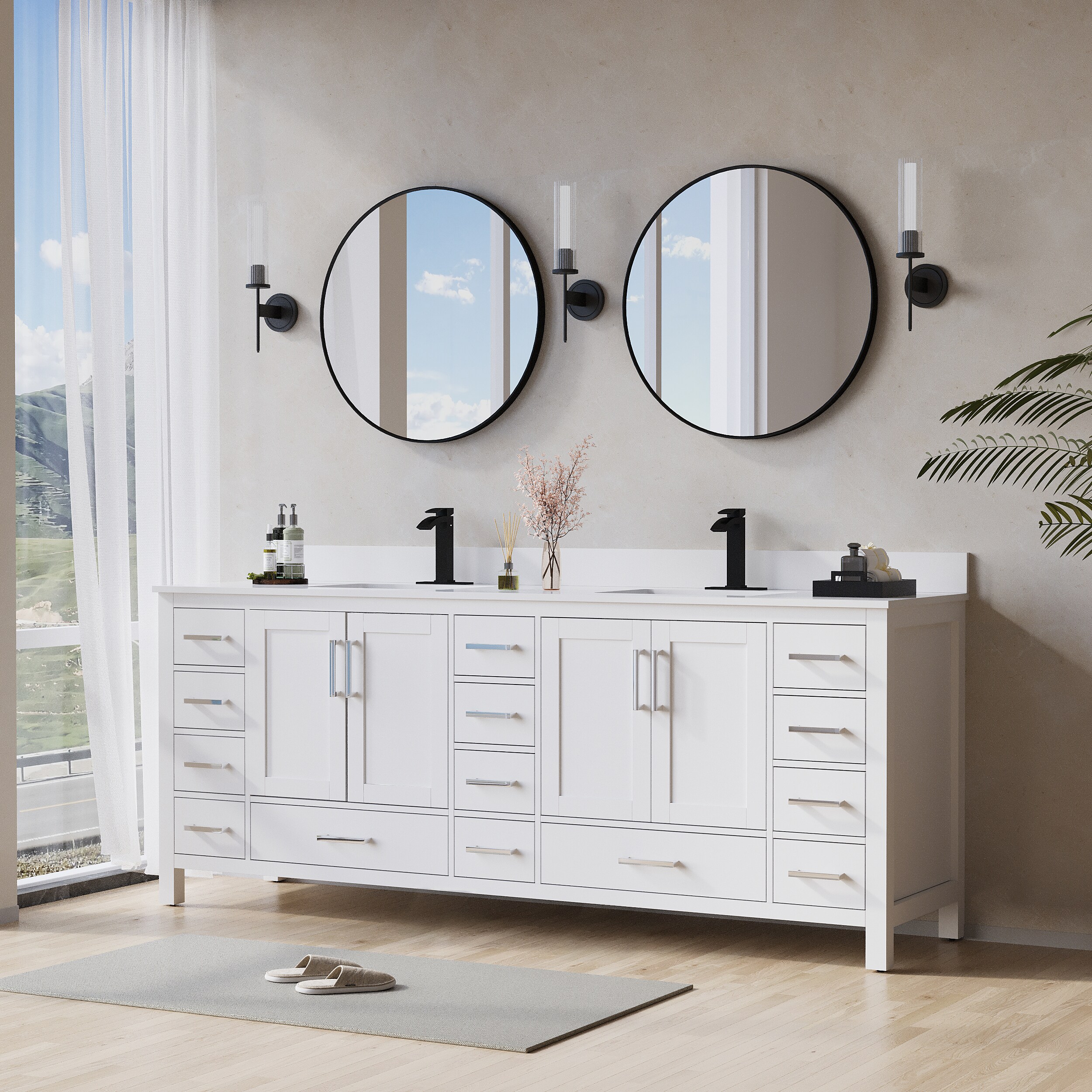 WELLFOR EX4 60-in x 32-in Lighted LED Fog Free Surface/Recessed Mount Silver Mirrored Soft Close Medicine Cabinet with Outlet