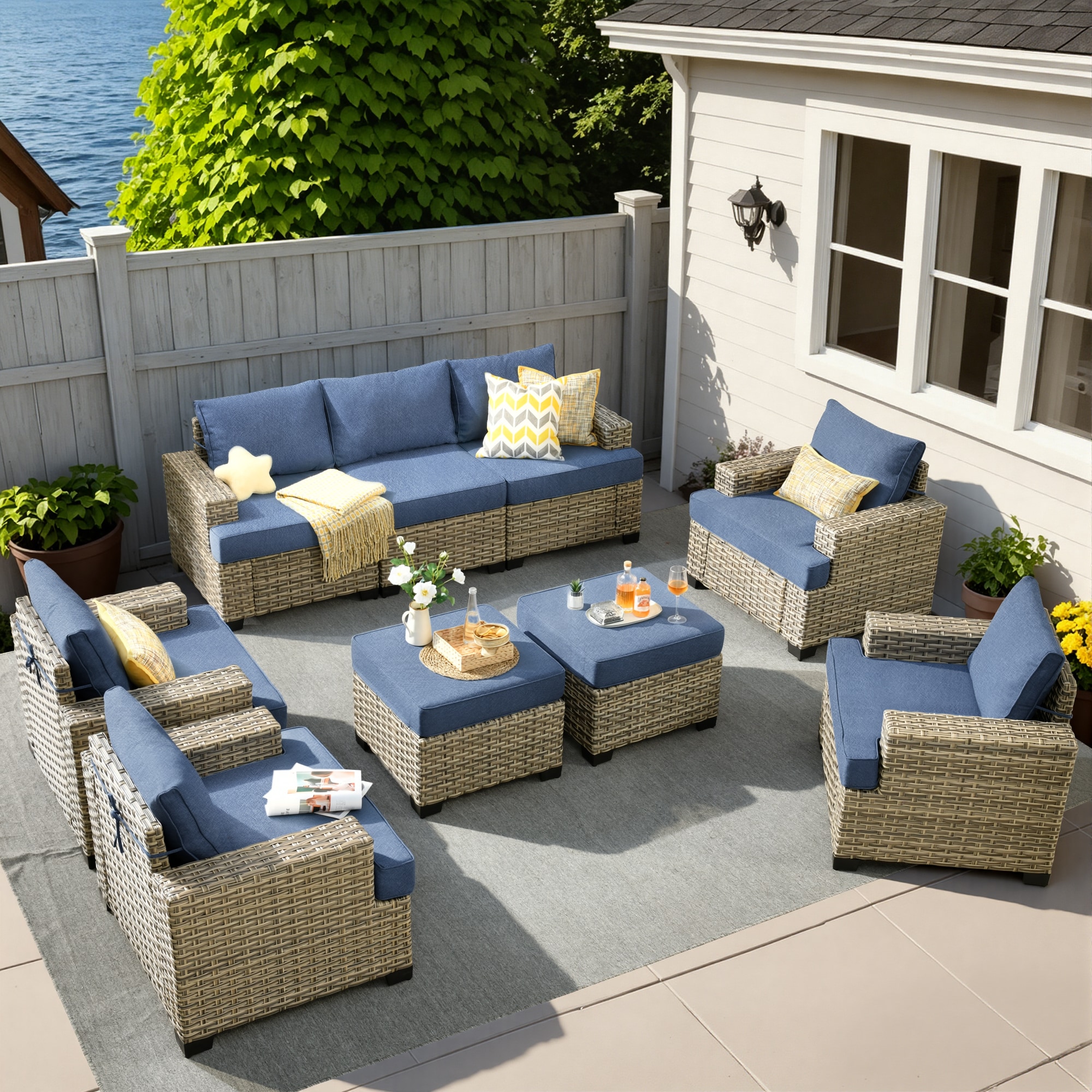 Wicker with Blue Cushions