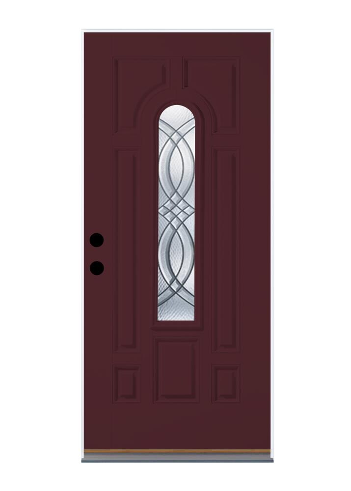 Therma-Tru Benchmark Doors TerraCourt 36-in x 80-in Fiberglass Center Arch Lite  Left-Hand Outswing Cranberry Painted Prehung Single Front Door Insulating  Core at