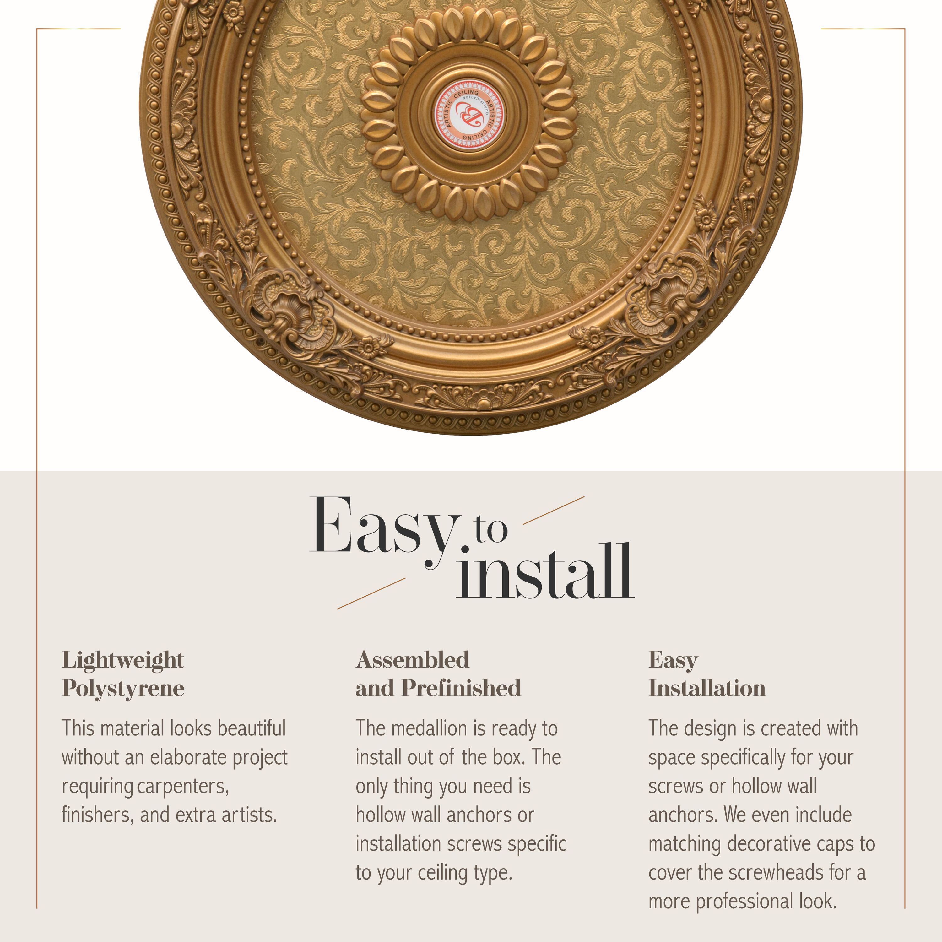 Golden Floral Polystyrene Ceiling Medallion, 24 Inches