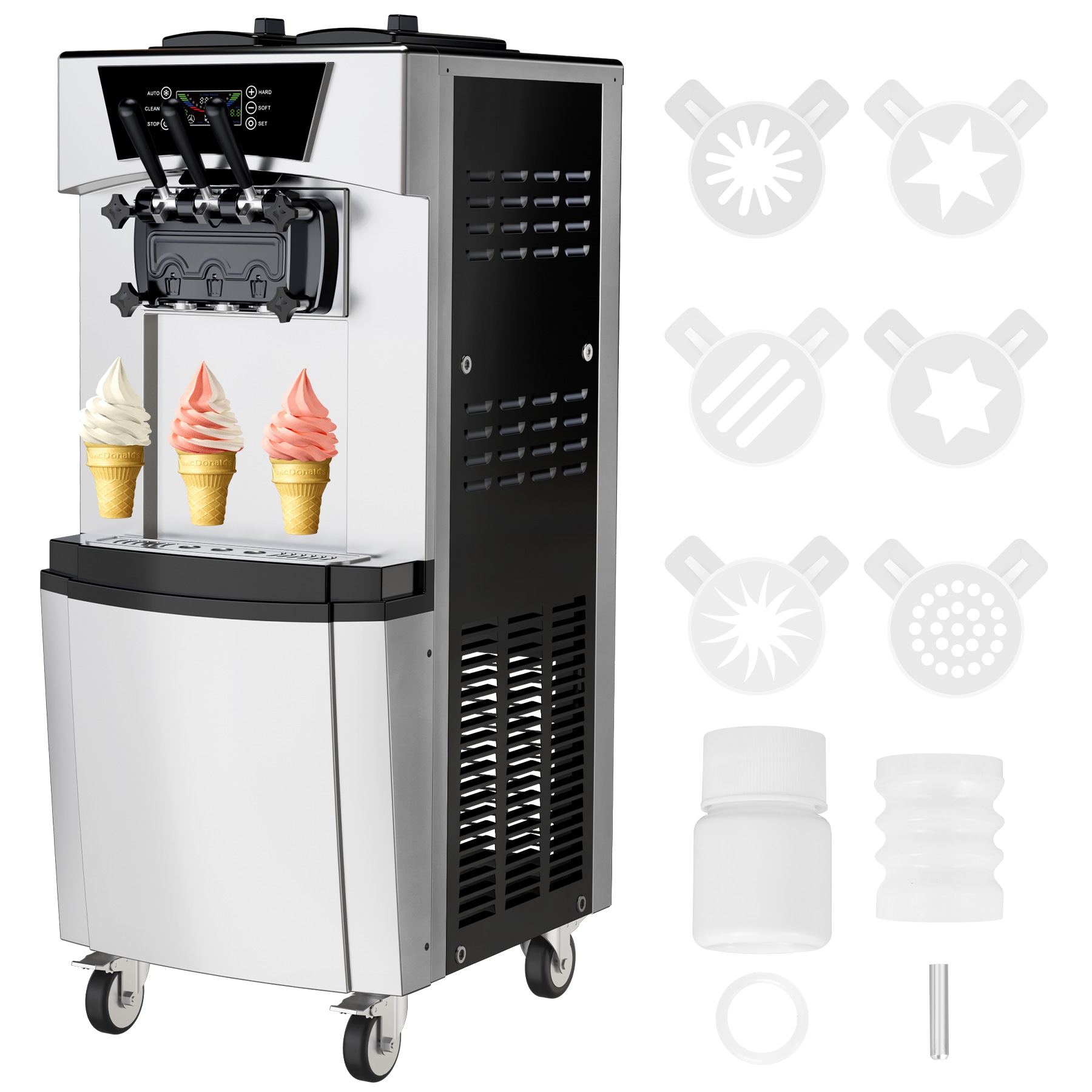 Garvee 2200W Commercial Soft Serve Ice Cream Maker 3 Flavors 2 Plus 1 Mix 5.8 to 8 Gal Per Hour LCD Touchscreen Auto Clean Freestanding Vertical Ice Cream Machine for Home Restaurant Snack Bar #RGJMP2ZQV1763