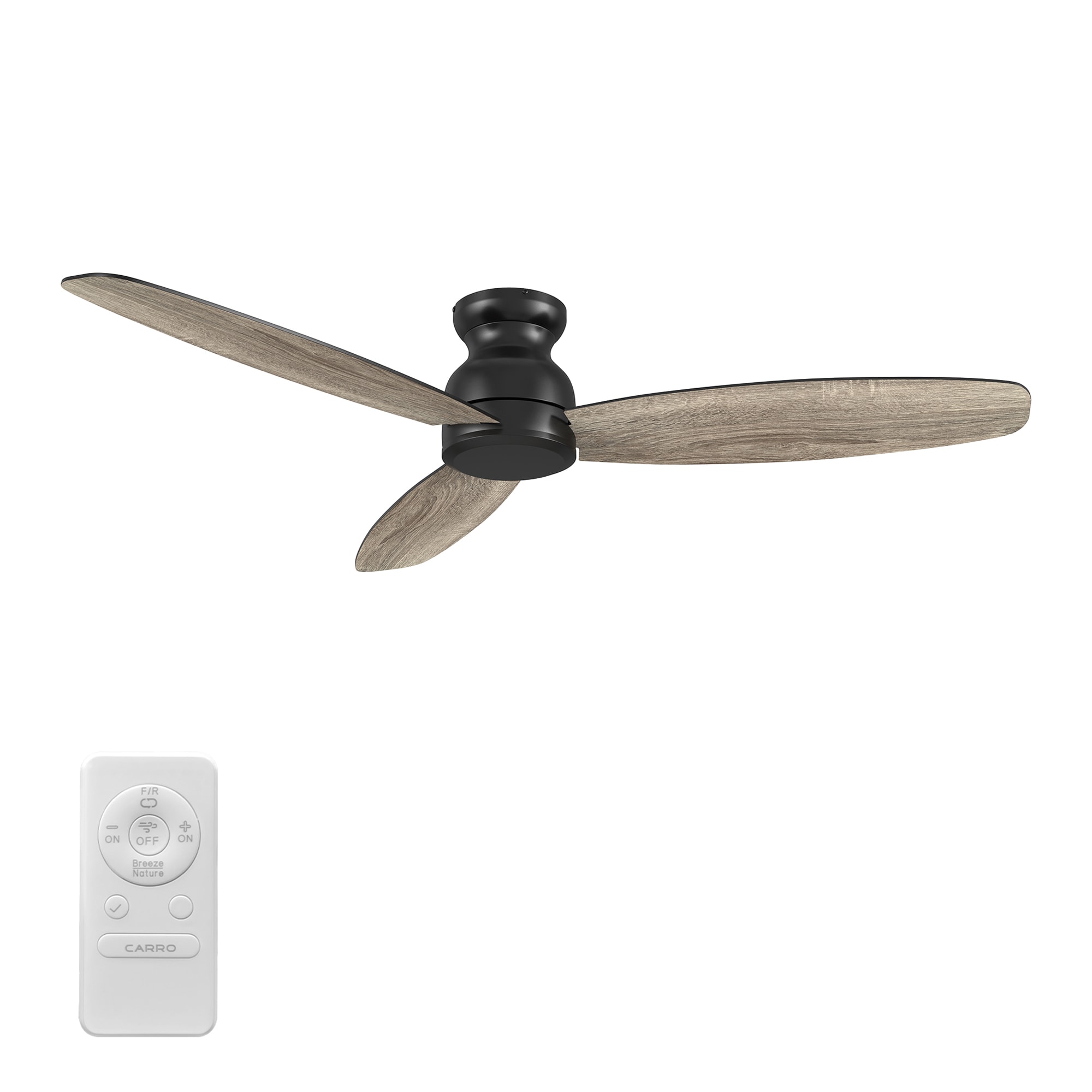 CARRO USA Osborn 60-in Black with Wooden Blades Flush Mount Ceiling Fan Without Light and Remote Control Included 3 -Blade