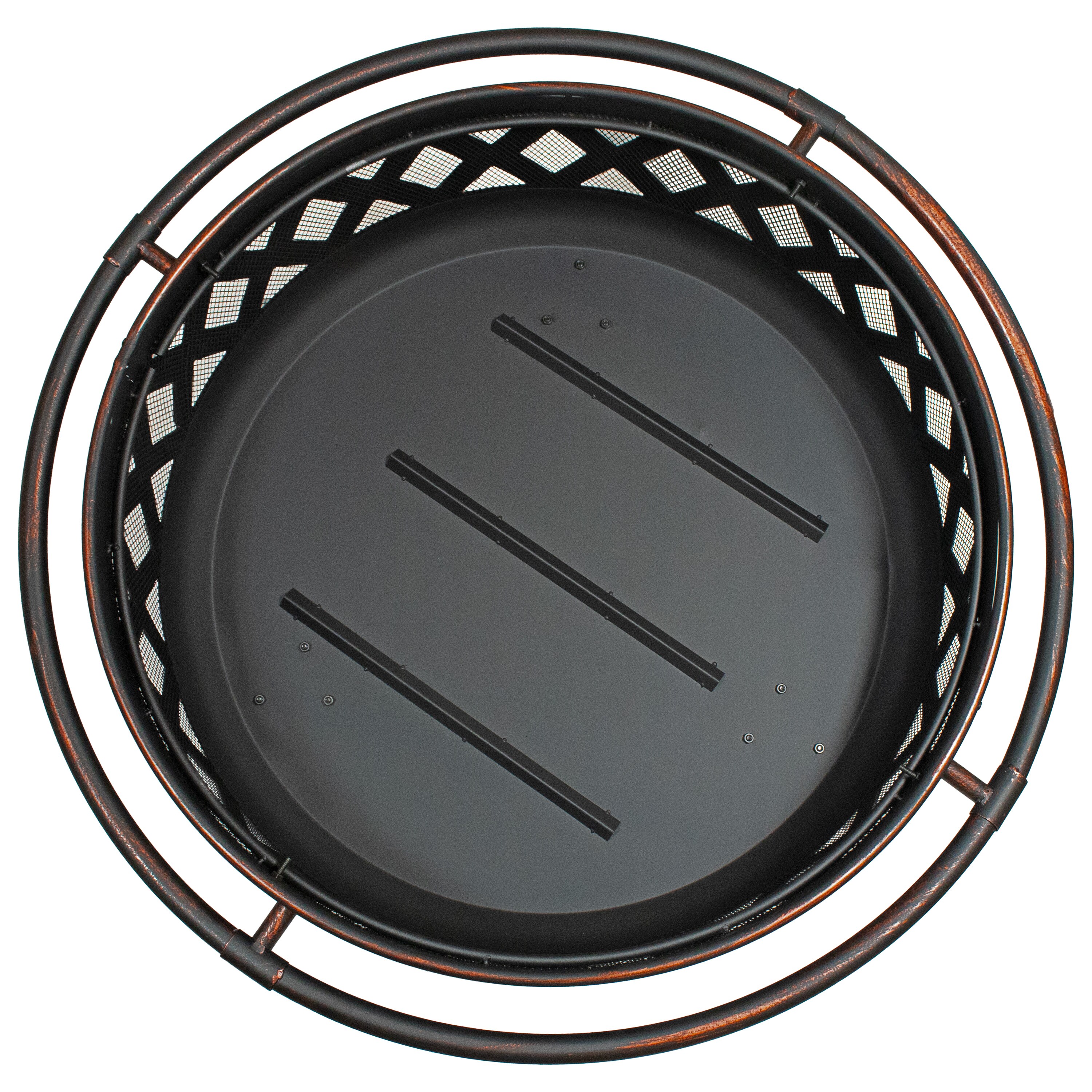 Bronze 30-Inch Crossweave Wood-Burning Fire Pit with Screen and Poker