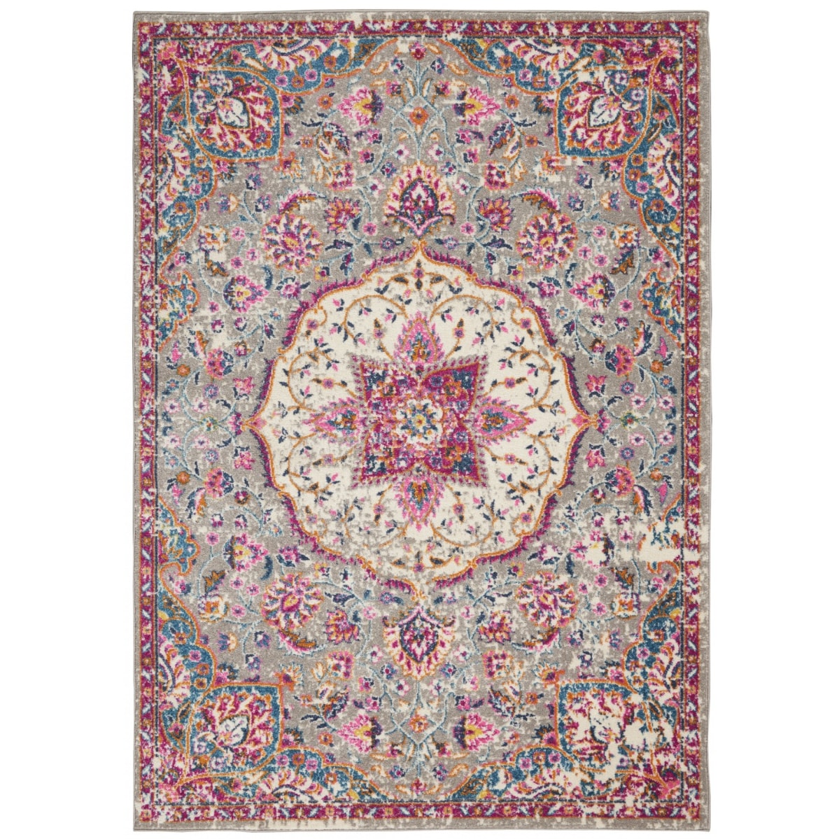 HomeRoots 4000385523 7 x 10 (ft) Polypropylene Grey Multi Rectangular Indoor Area rug