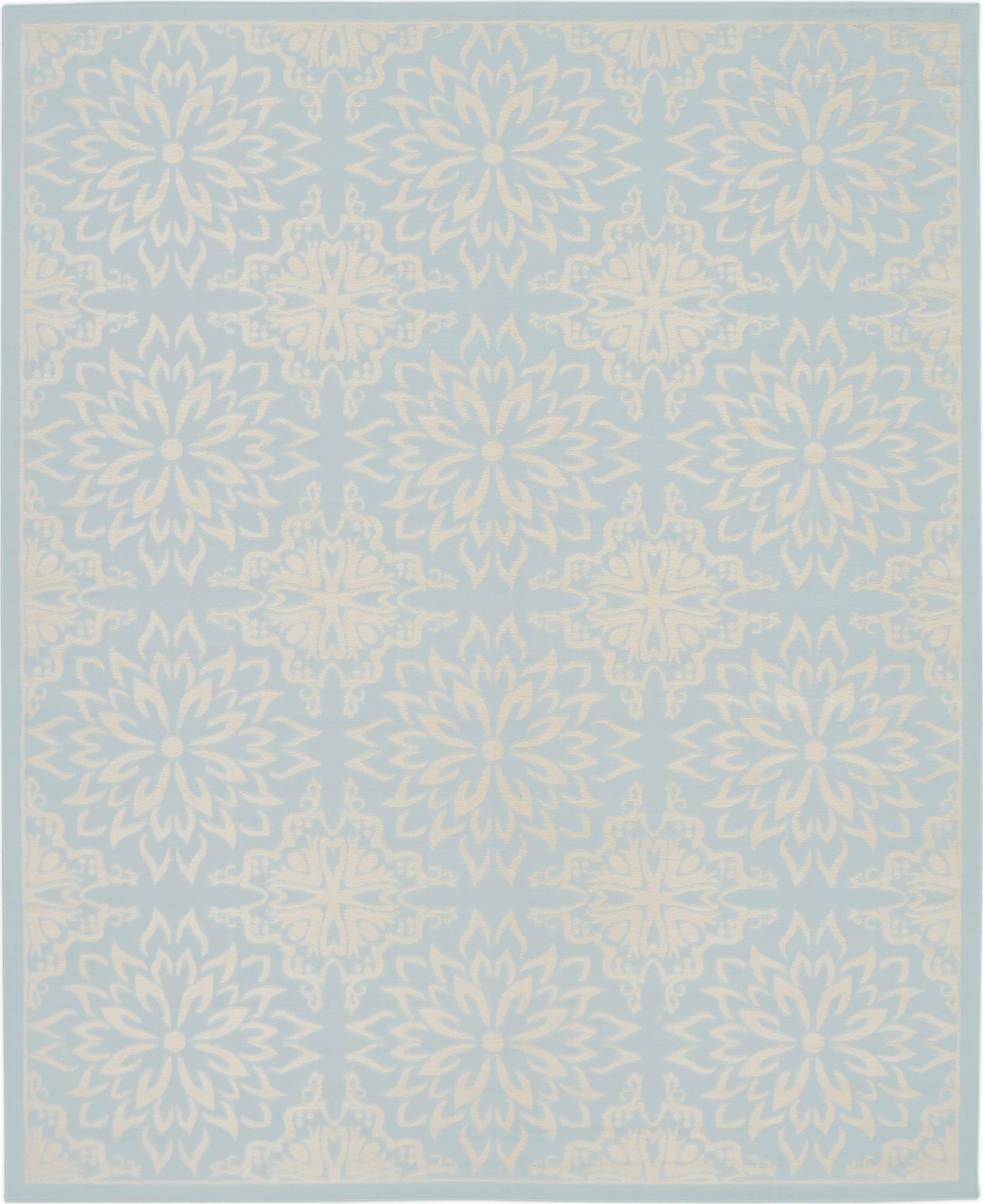 Ivory and Light Blue Floral 8' x 10' Viscose Area Rug