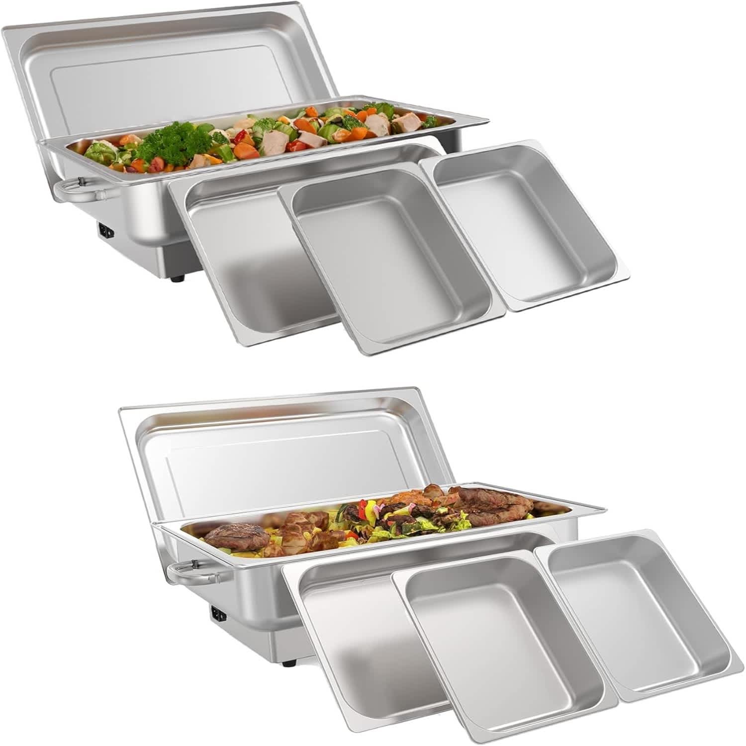 Qeetex LSHQPHO-1654TOT4 2-Pack Electric Chafing Dish Buffet Set 9QT  Stainless Steel Food Warmers with Digital Temperature Control Includes 1 Full-Size  2 Half-Size Pans