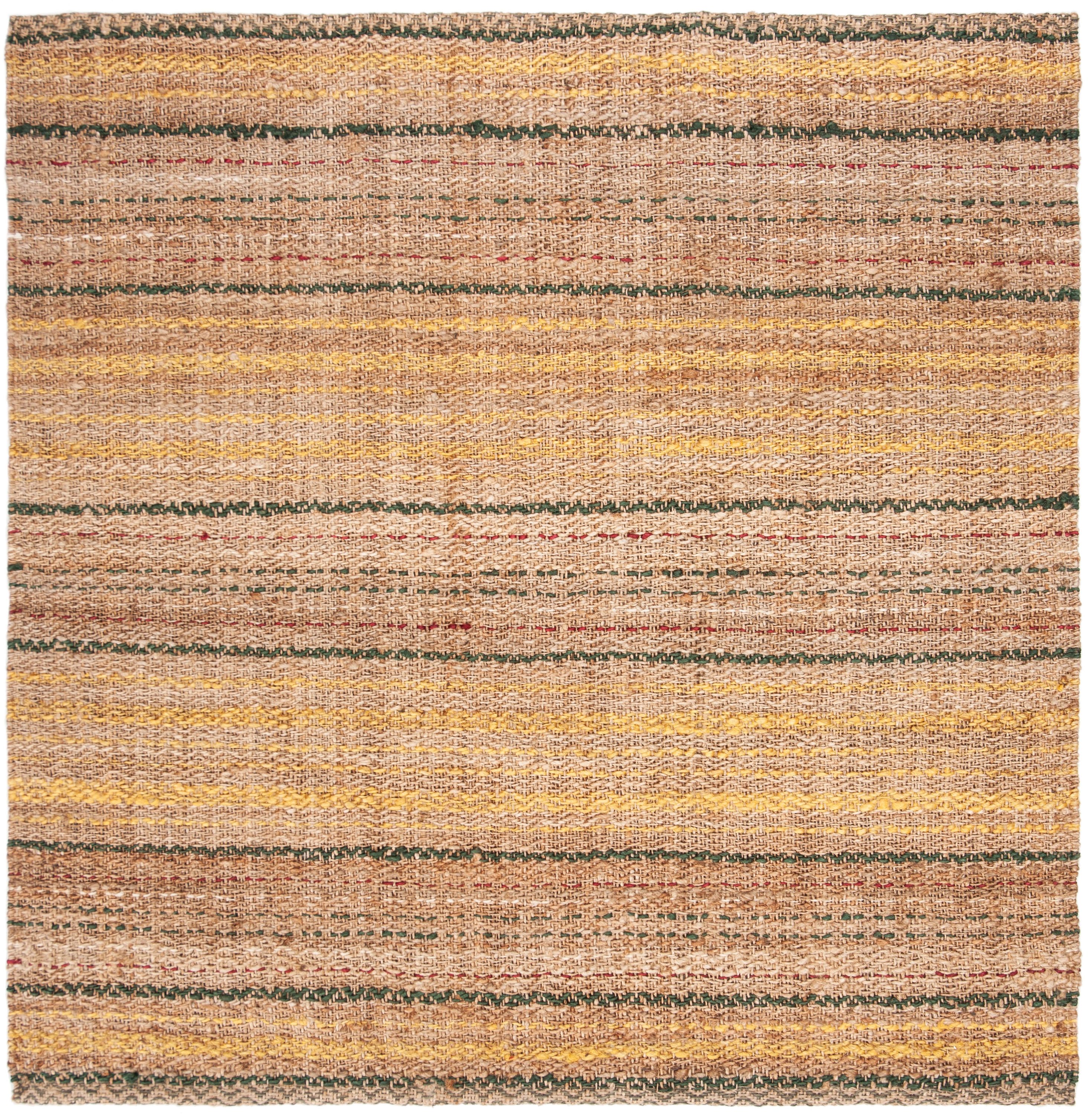 Safavieh NF202B-6SQ Natural Fiber Salem 6 x 6 (ft) Jute Natural/Gold Square Indoor Stripe Farmhouse/Cottage Area rug