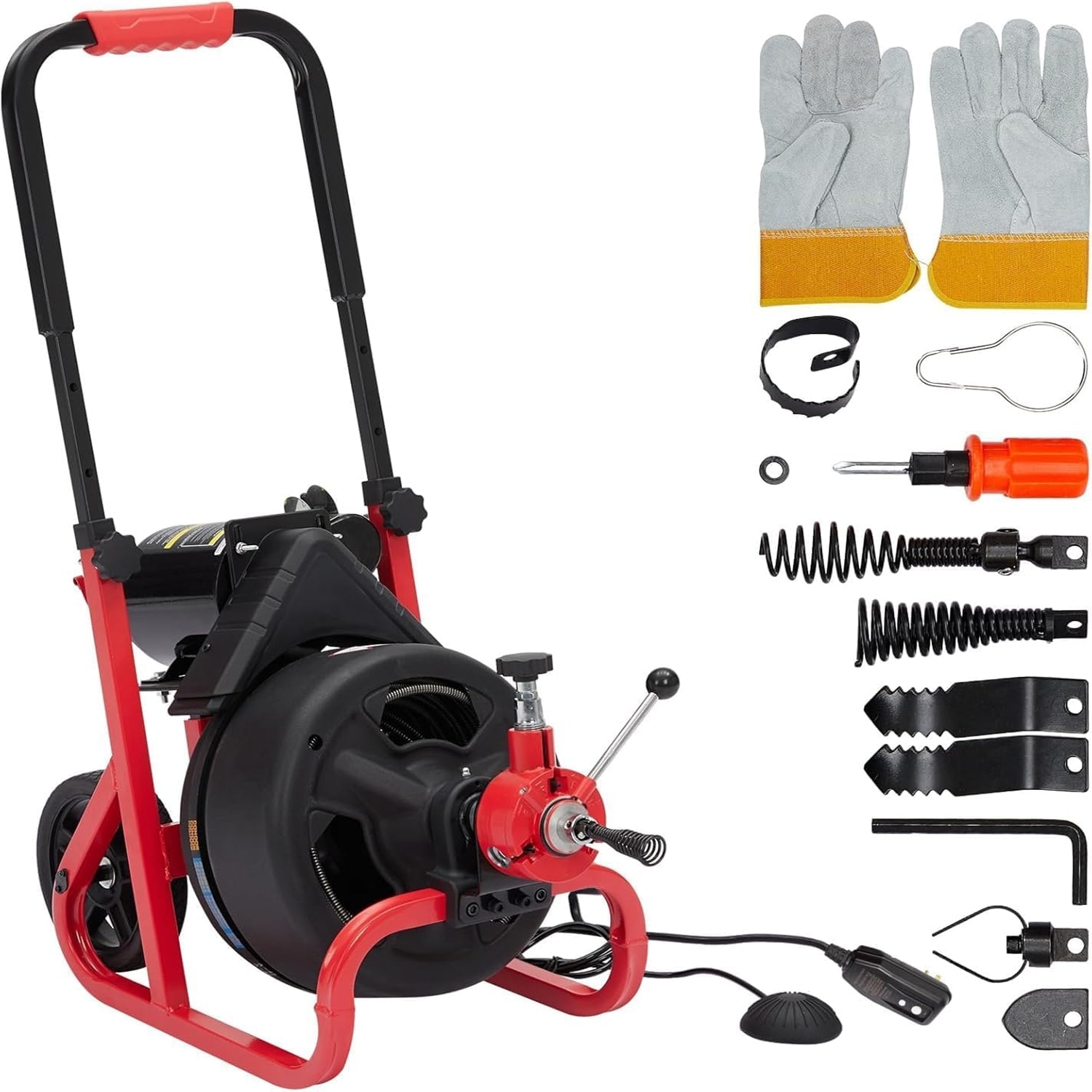 Garvee 100FT 3/8 Inch Drain Cleaner Machine 370W with 8 Cutters Gloves for 2 to 4 in Pipes