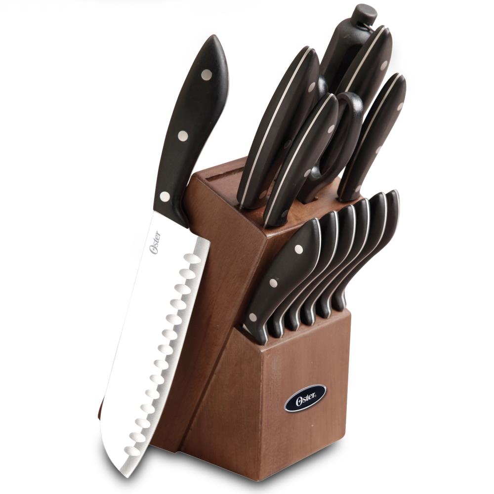 Blue Diamond Sharp Stone Nonstick Stainless Steel Cutlery, 14 Piece Wood  Knife Block Set with Chef Steak Knives and more, Diamond Texture Blade