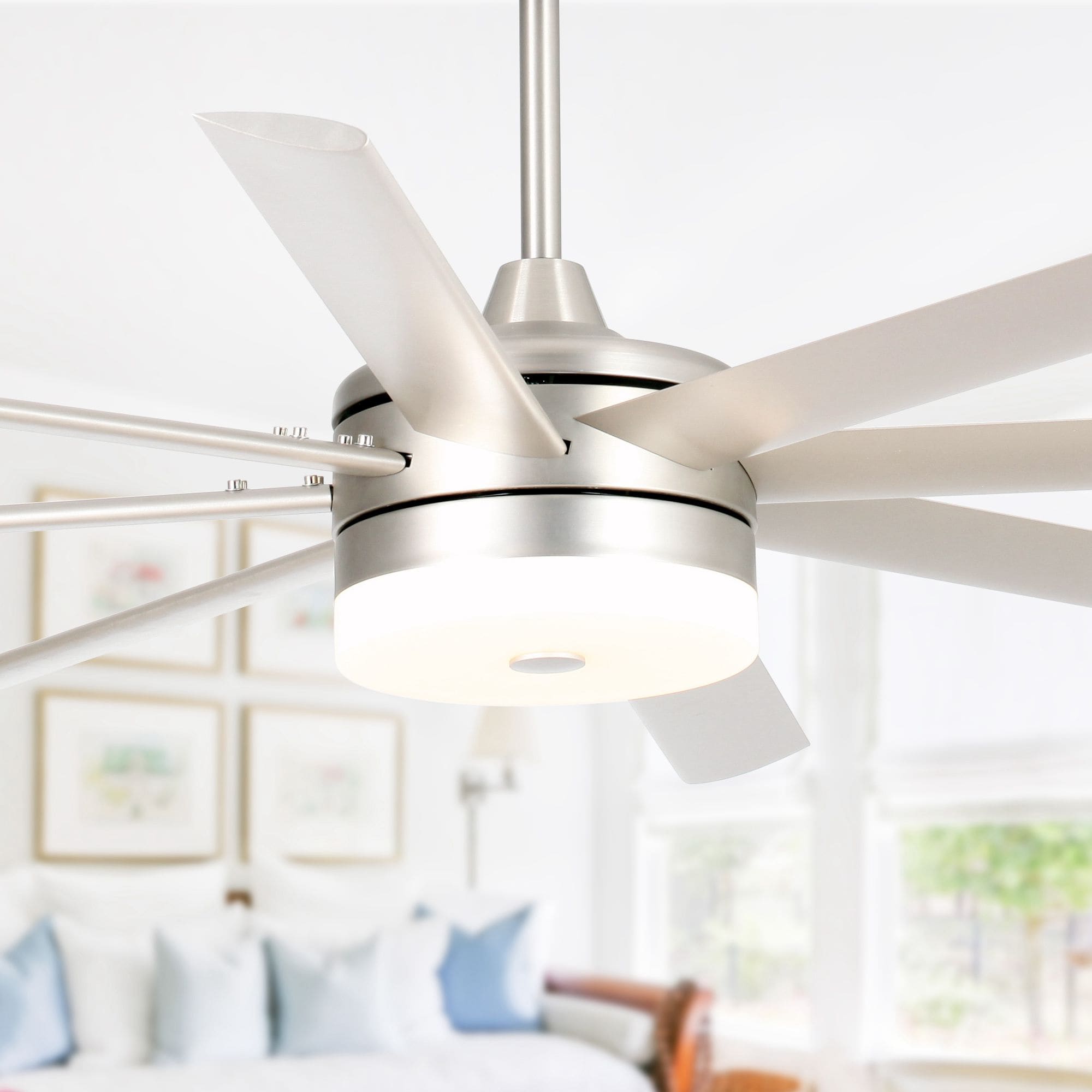Matrix Decor MDBBB70-2315BC 70-in Satin Nickel Integrated LED Indoor Chandelier Ceiling Fan with Light and Remote (8-Blade)