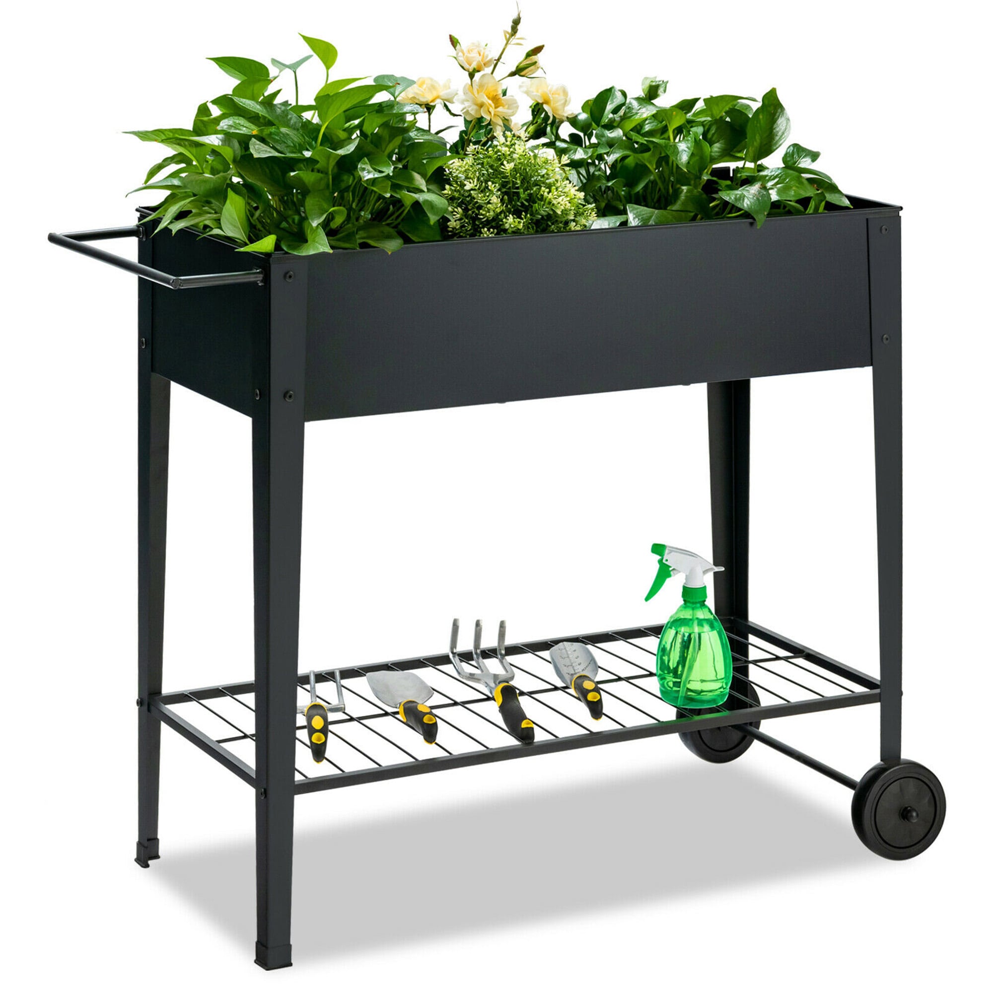 Costway LWS00599 16-in W x 38-in L x 32.5-in H Black Metal Raised Planter Box