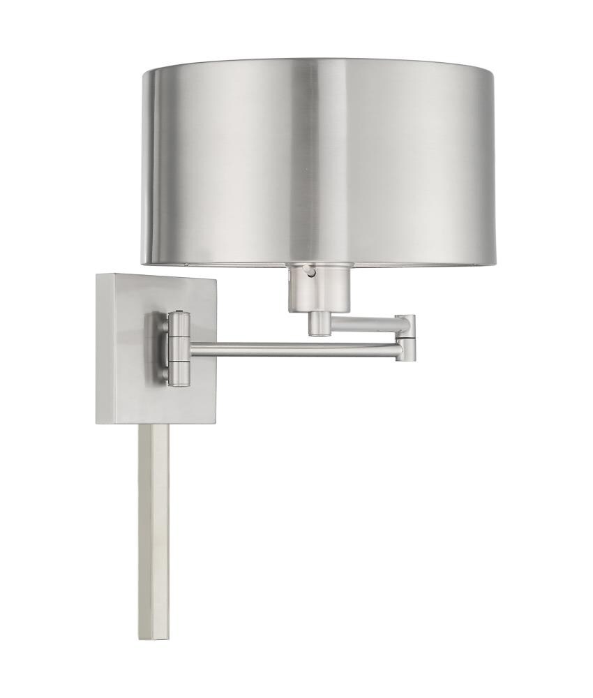 Brushed Nickel Swing Arm Wall Sconce with Drum Shade