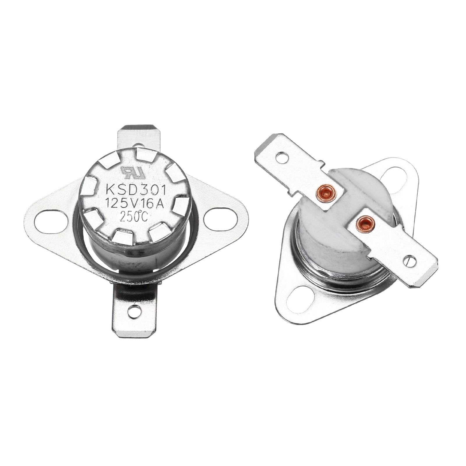 Unique Bargains 2pcs KSD301 Thermostat 250 Degrees Celsius/482 Degrees Fahrenheit 16A Normally Closed Adjust Snap Disc Temperature Switch for MicrowavesOvenCoffee MakerCeramic Material #S26011500UX4548