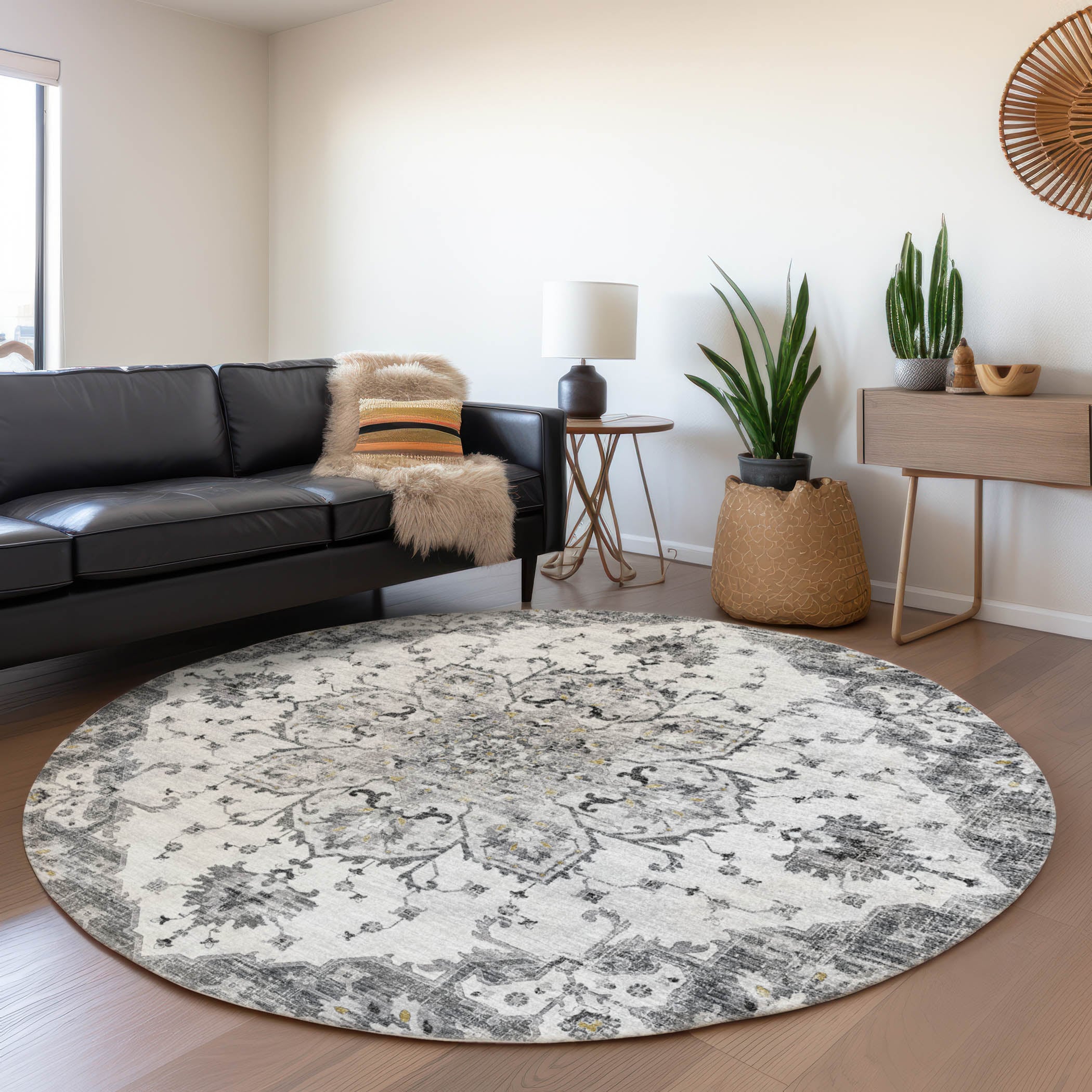 Addison Rugs AMF93FG8RO Mayfield AMF93FG 8 x 8 (ft) Loomed Polyester Fog Round Indoor Abstract Machine washable Area rug