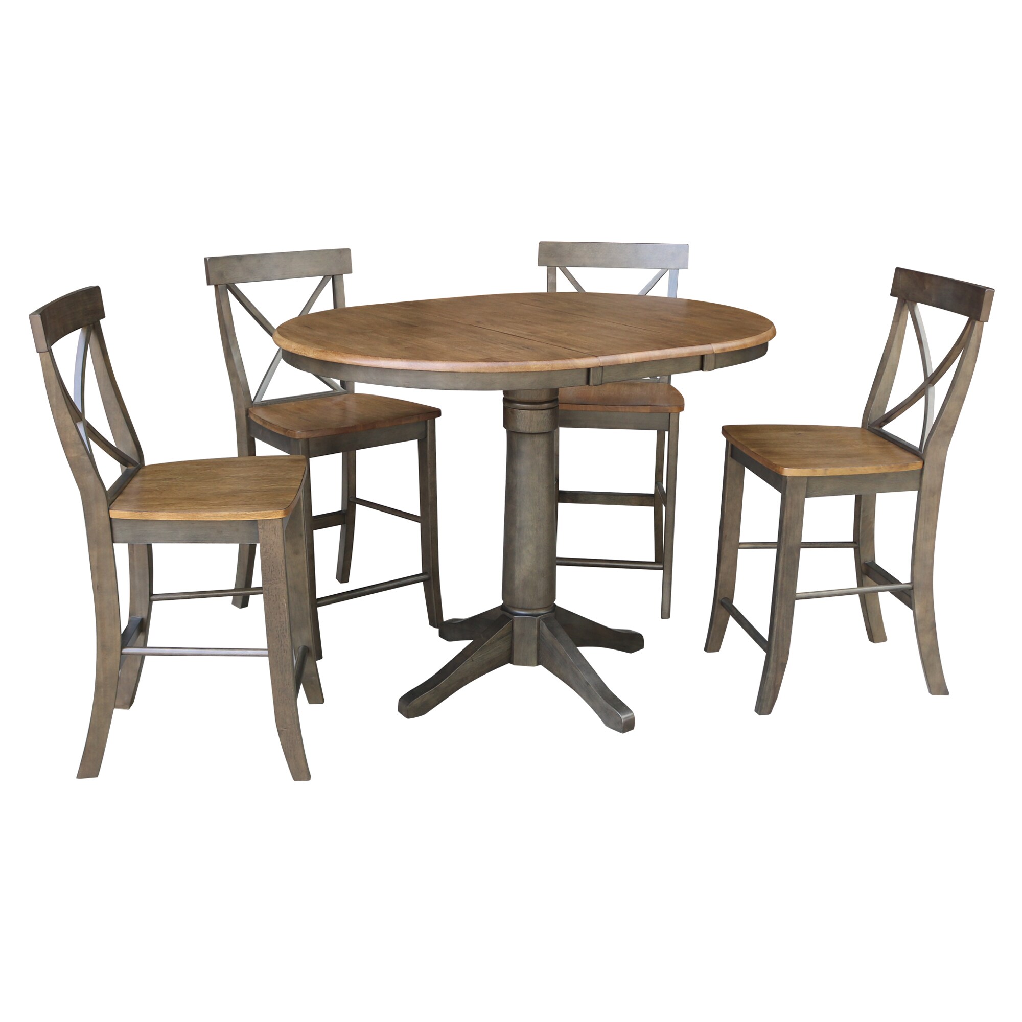 International Concepts K45-36RXT-27-S6132-4 Hickory/Washed Coal Traditional Dining Room Set with Round Table (Seats 4)