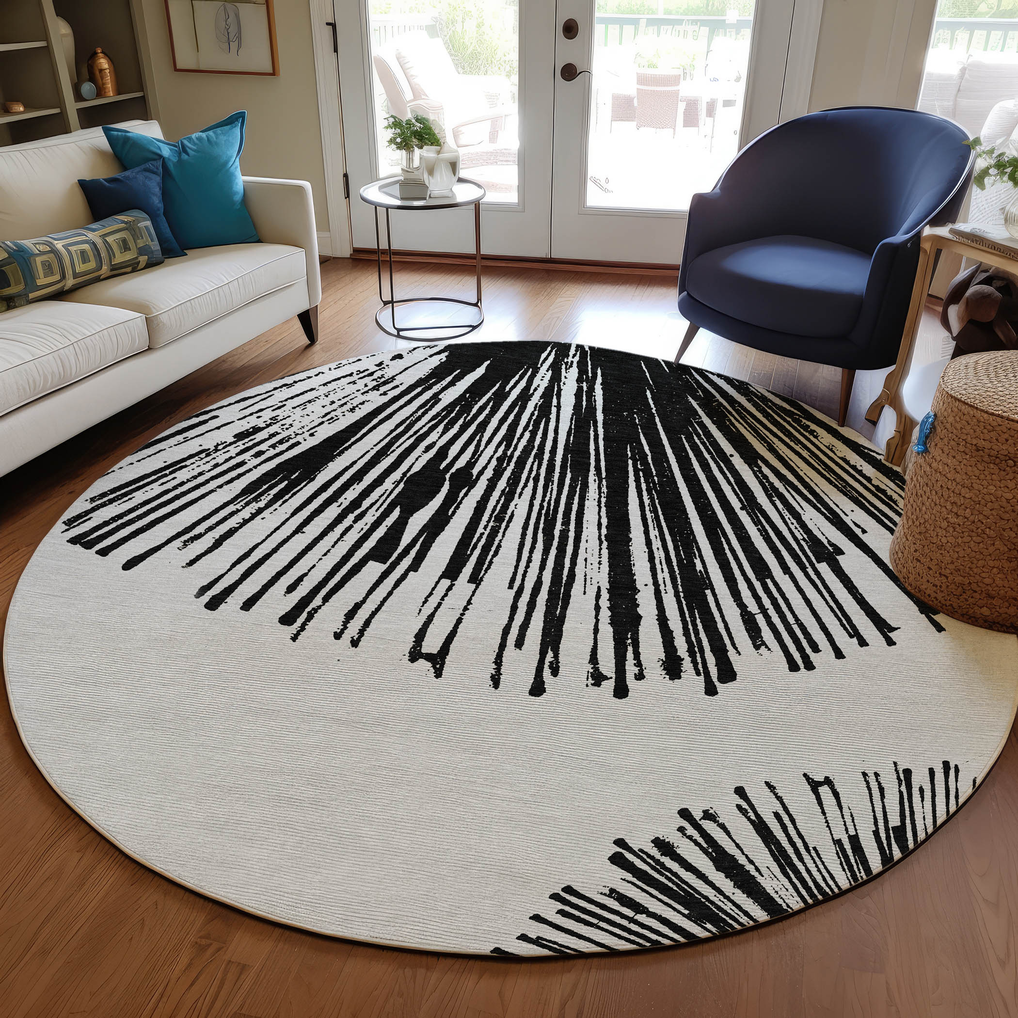 Addison Rugs ACN642BK8RO Chantille ACN642BK 8 x 8 (ft) Polyester Black Round Indoor/Outdoor Geometric Machine washable Area rug