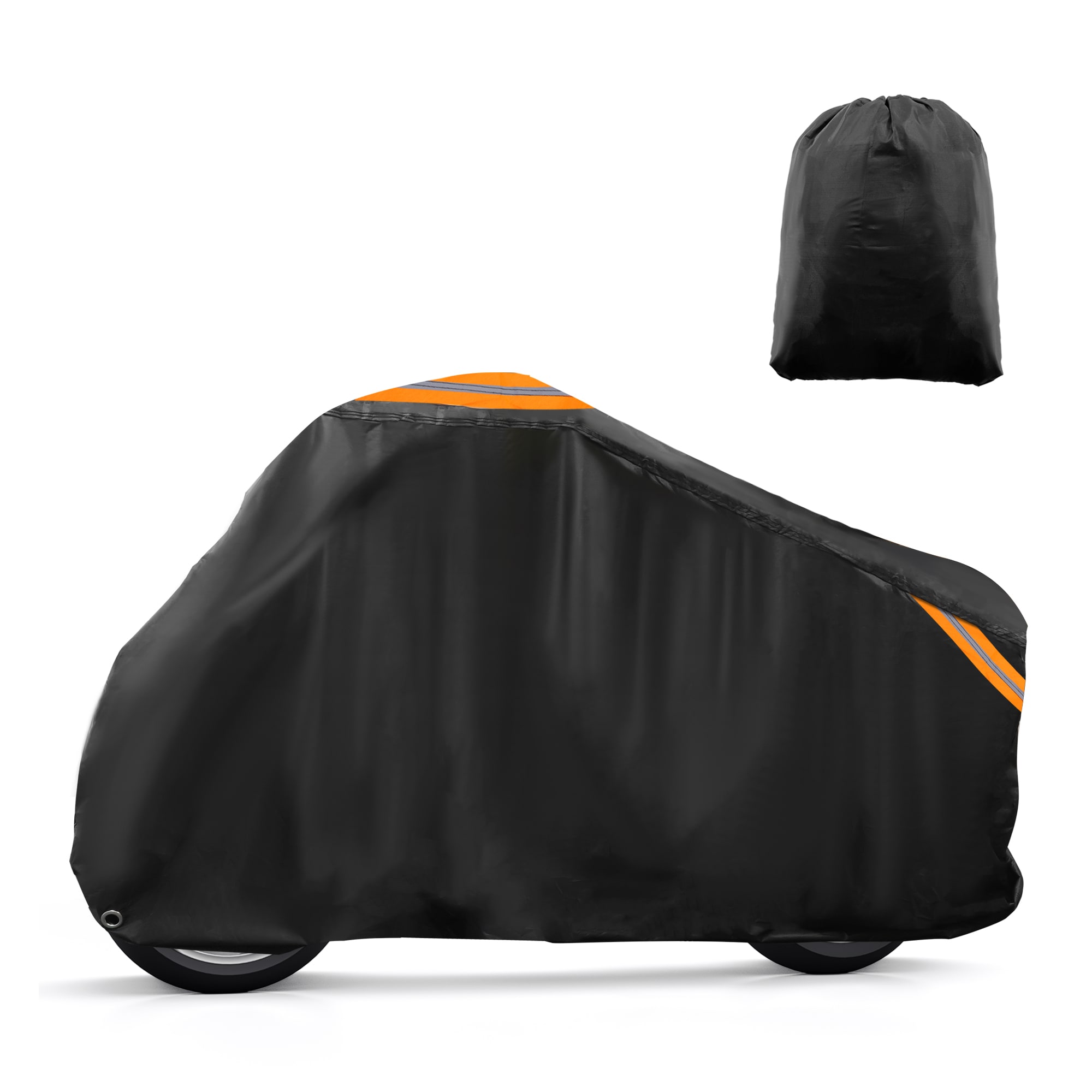 Unique Bargains Motorcycle Cover All Season Universal Weather Waterproof Sun Outdoor Protection with Reflective Strip Lock-Holes Storage Bag Fits Up to 90.5Inch Motorcycles Vehicle Cover Black