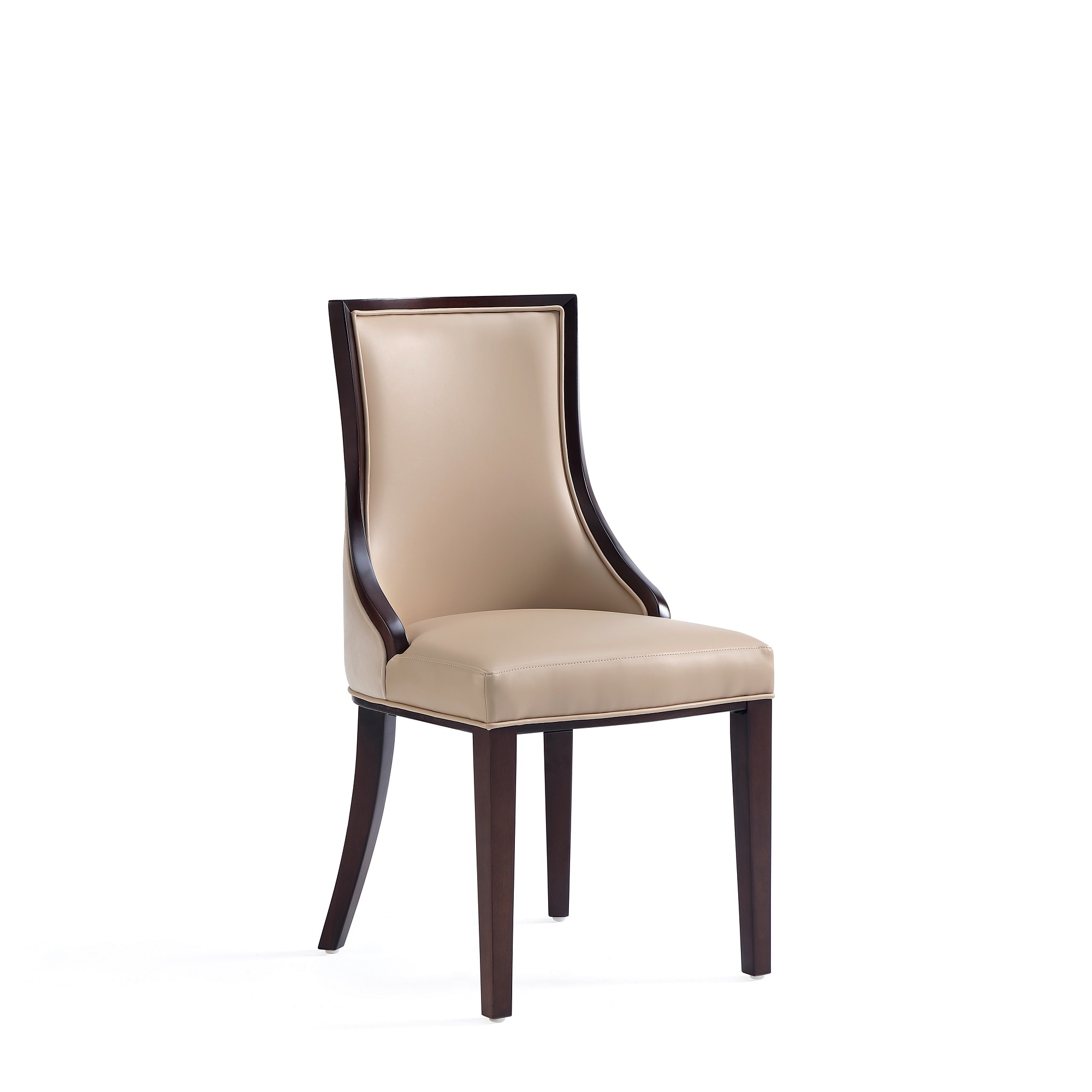 Tan Faux Leather Upholstered Parsons Side Chair with Beech Wood Legs
