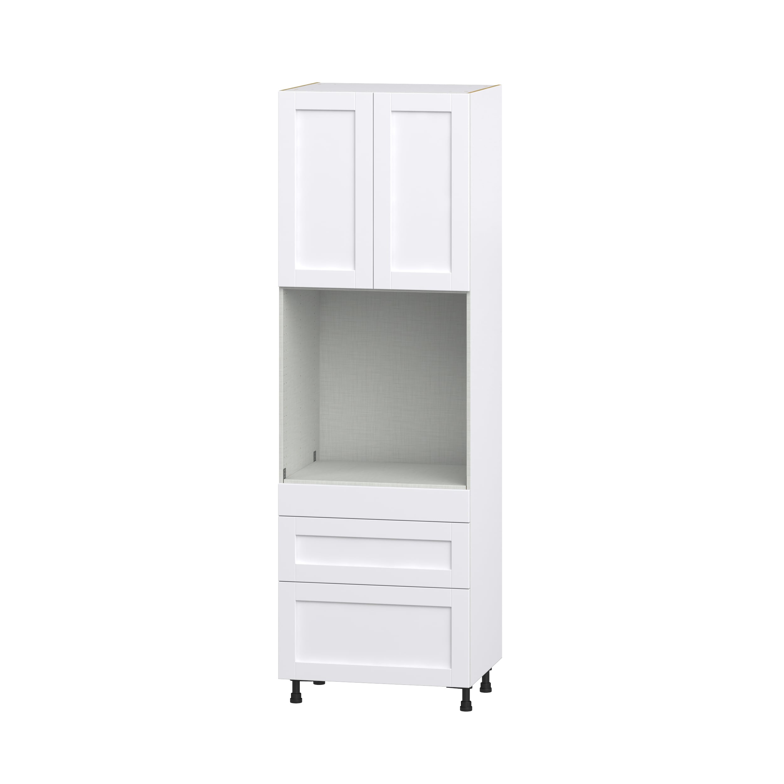 Hugo&Borg DSTO3D3094.5-RM Rosemont 30-in W x 94.5-in H x 24-in D Glacier White 3 -Drawers Single oven Pantry Fully assembled Cabinet (Recessed Panel Shaker)