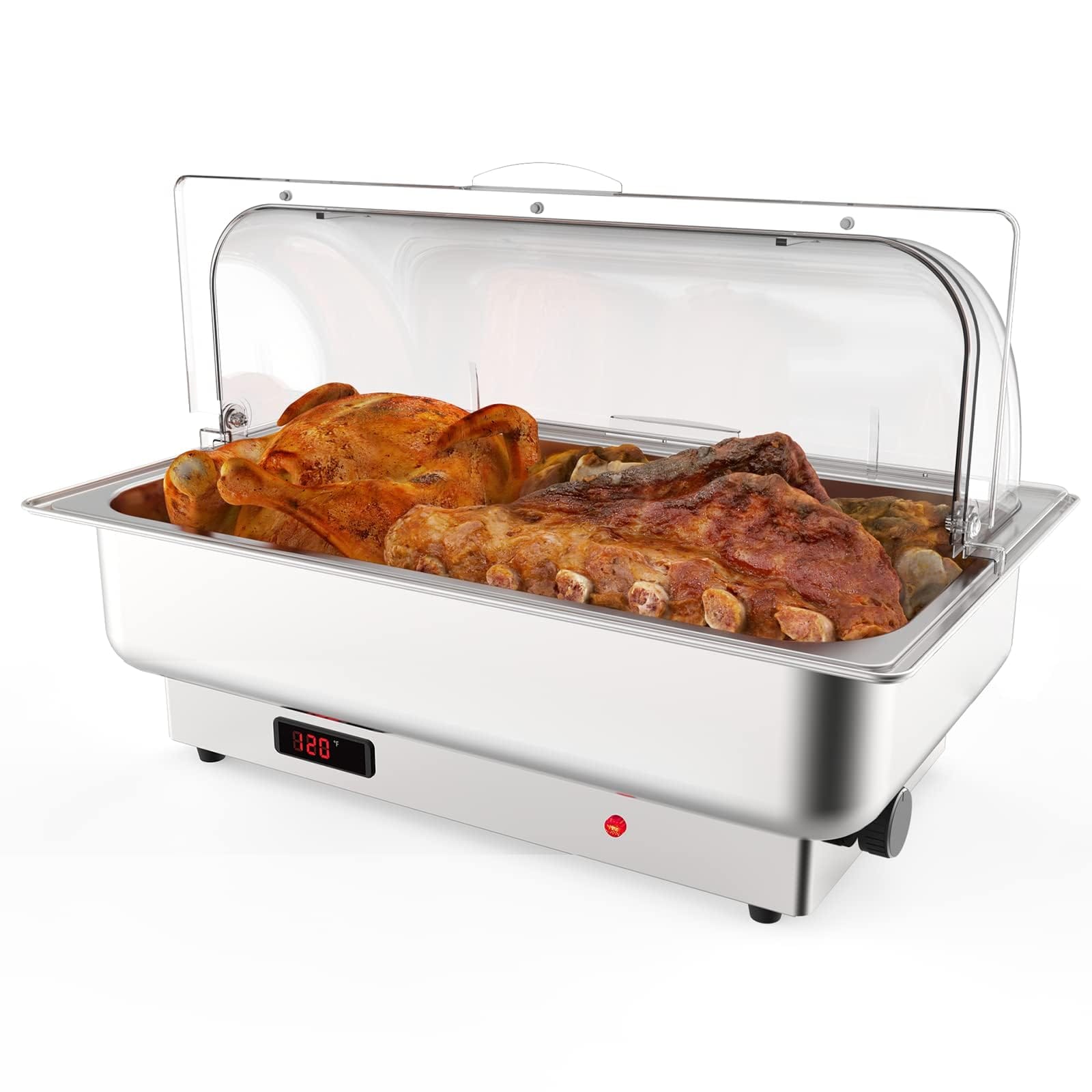 GarveeLife LSLX0416CL04 Stainless Steel Electric Chafing Dish Buffet Set 9QT with Temperature Control Roll Top Buffet Servers and Warmers