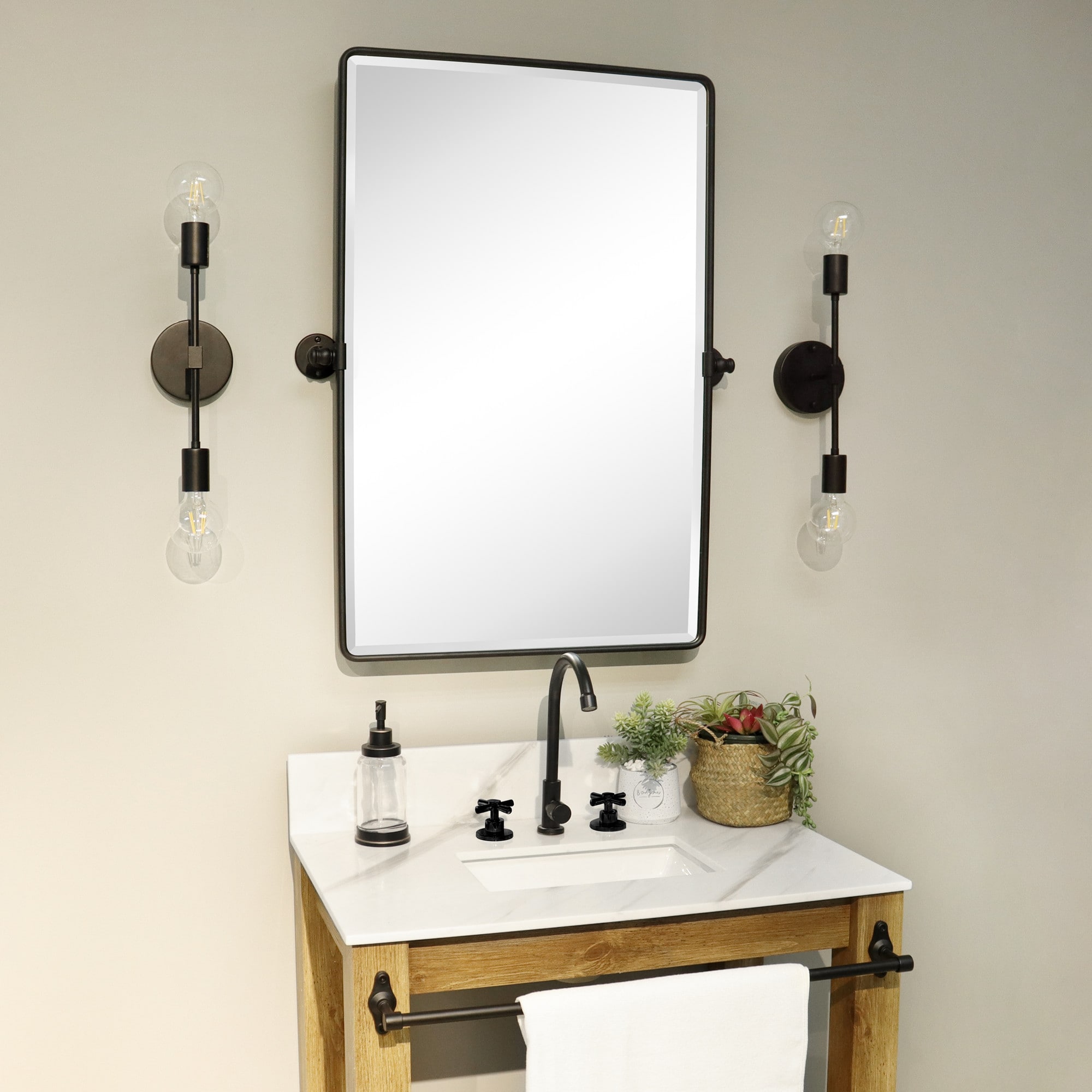 Matte Black Metal Framed Rectangular Bathroom Vanity Mirror 20 x 30