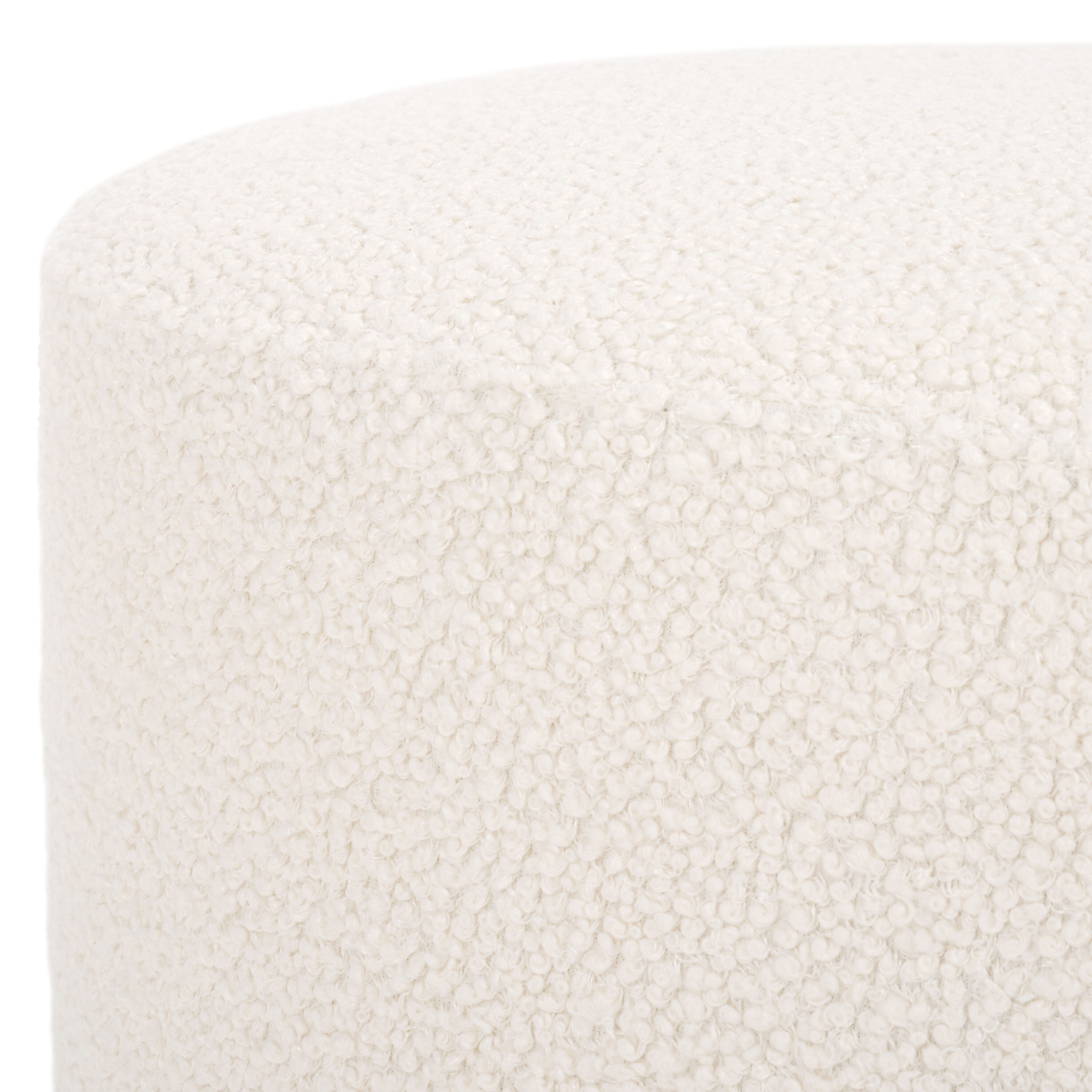 Riah Off White Boucle Round Ottoman with Natural Wood Base