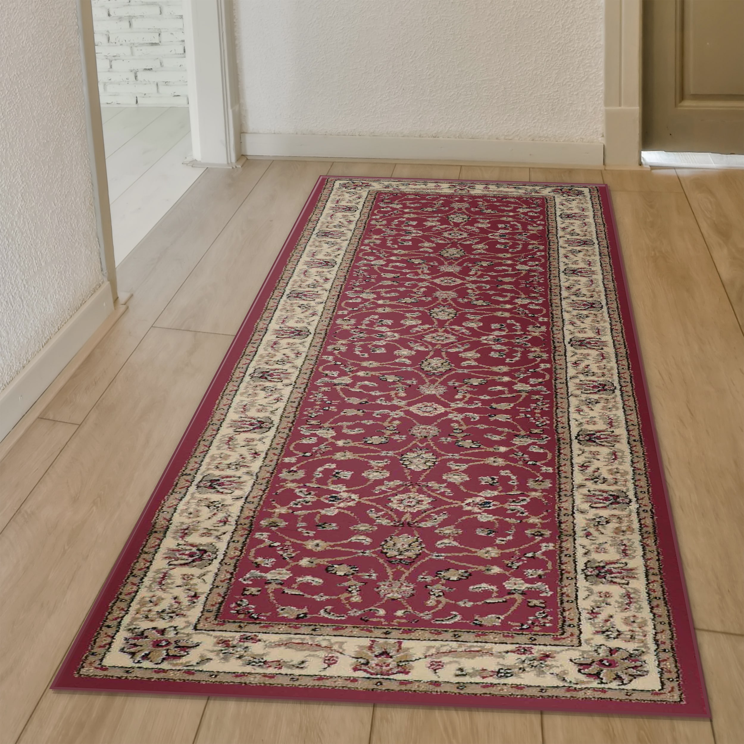 Radici USA 1596/1334/RED Como 2 x 8 (ft) Polypropylene Red Rectangular Indoor Floral/Botanical Oriental Runner rug