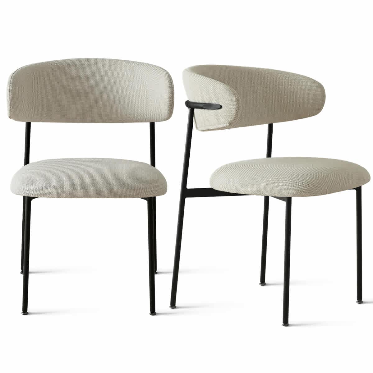 Maison Boucle MERIDA-CHAIR-BEIGE-2 Set of 2 Beige Upholstered Armless Dining Chairs with Metal Legs for Kitchen or Dining Room Seating