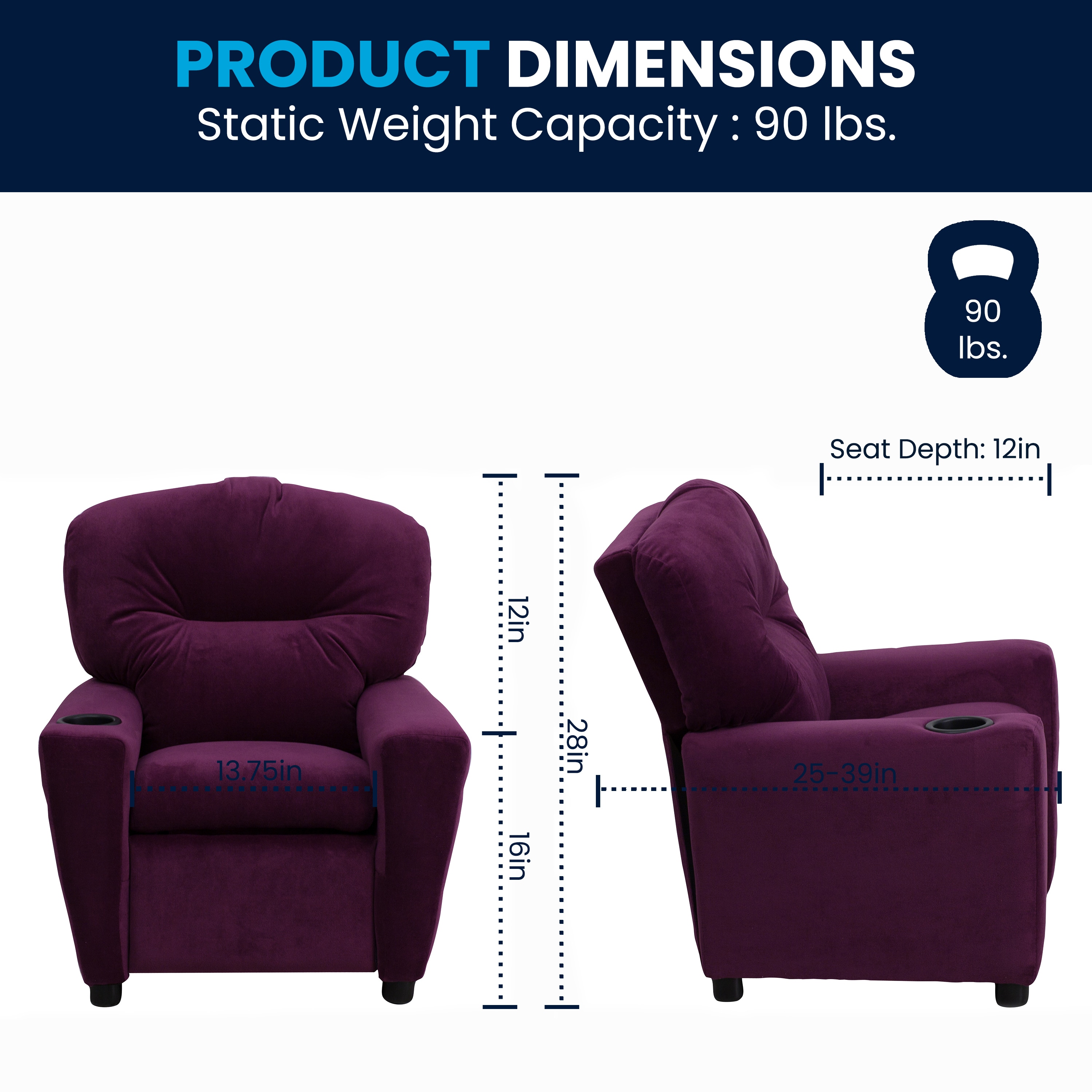 Lilac Dreams Purple Microfiber Kids Recliner with Cup Holder