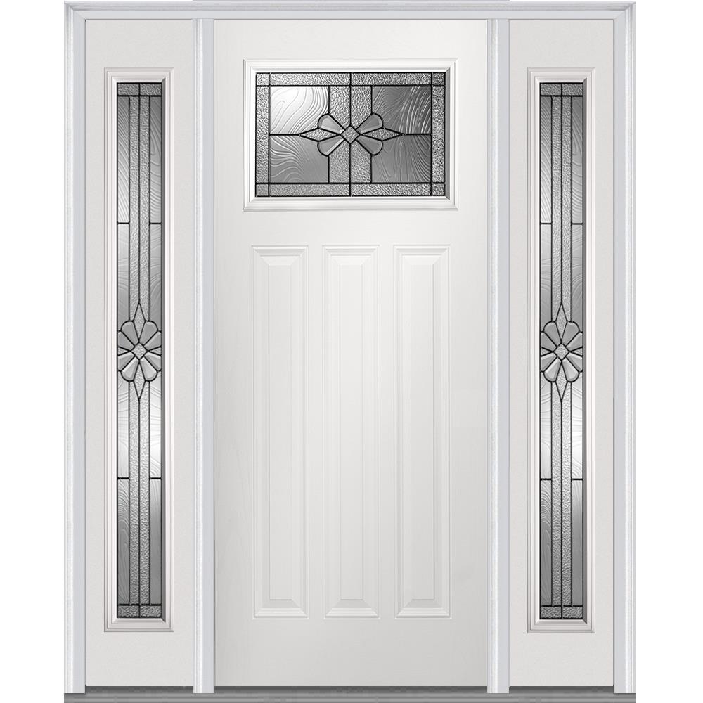 MMI DOOR Z021534L Craftsman 64-in x 80-in Fiberglass Craftsman Left-Hand Inswing Primed Front Door with Brickmould Insulating Core