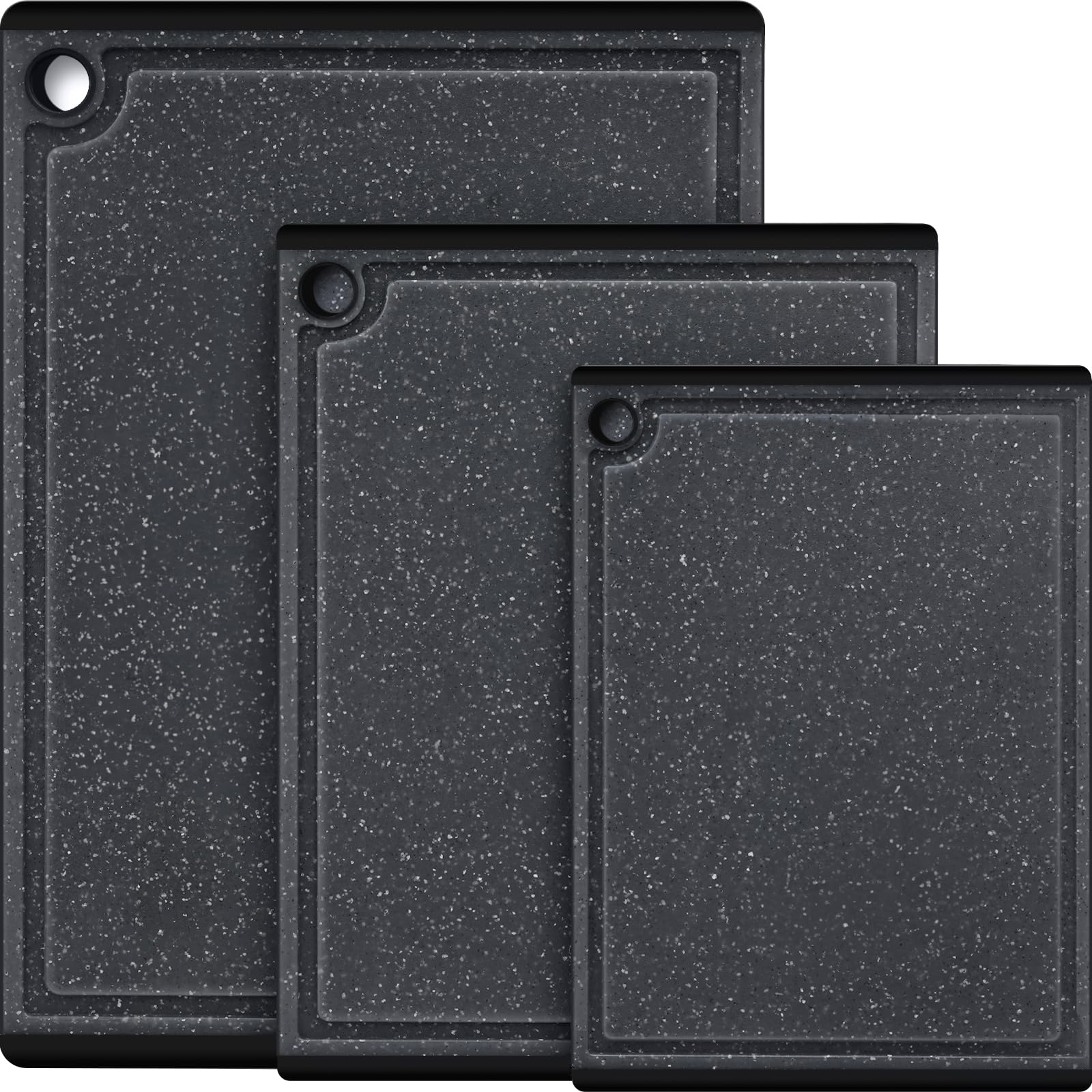 Etokfoks  3 Piece Gray Plastic Cutting Board Set Kitchen Chopping Boards with Non Slip Rubber Feet and Juice Grooves