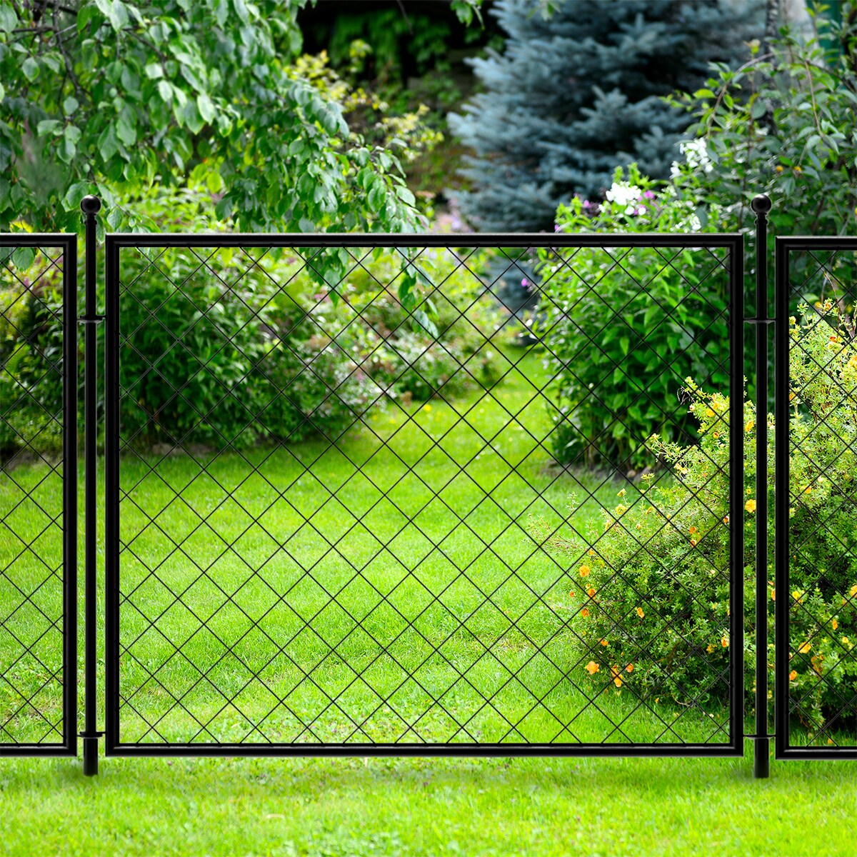 YARDLINK Diamond Grid No Dig Fence 3-ft H x 4-ft W Black Steel No Dig ...