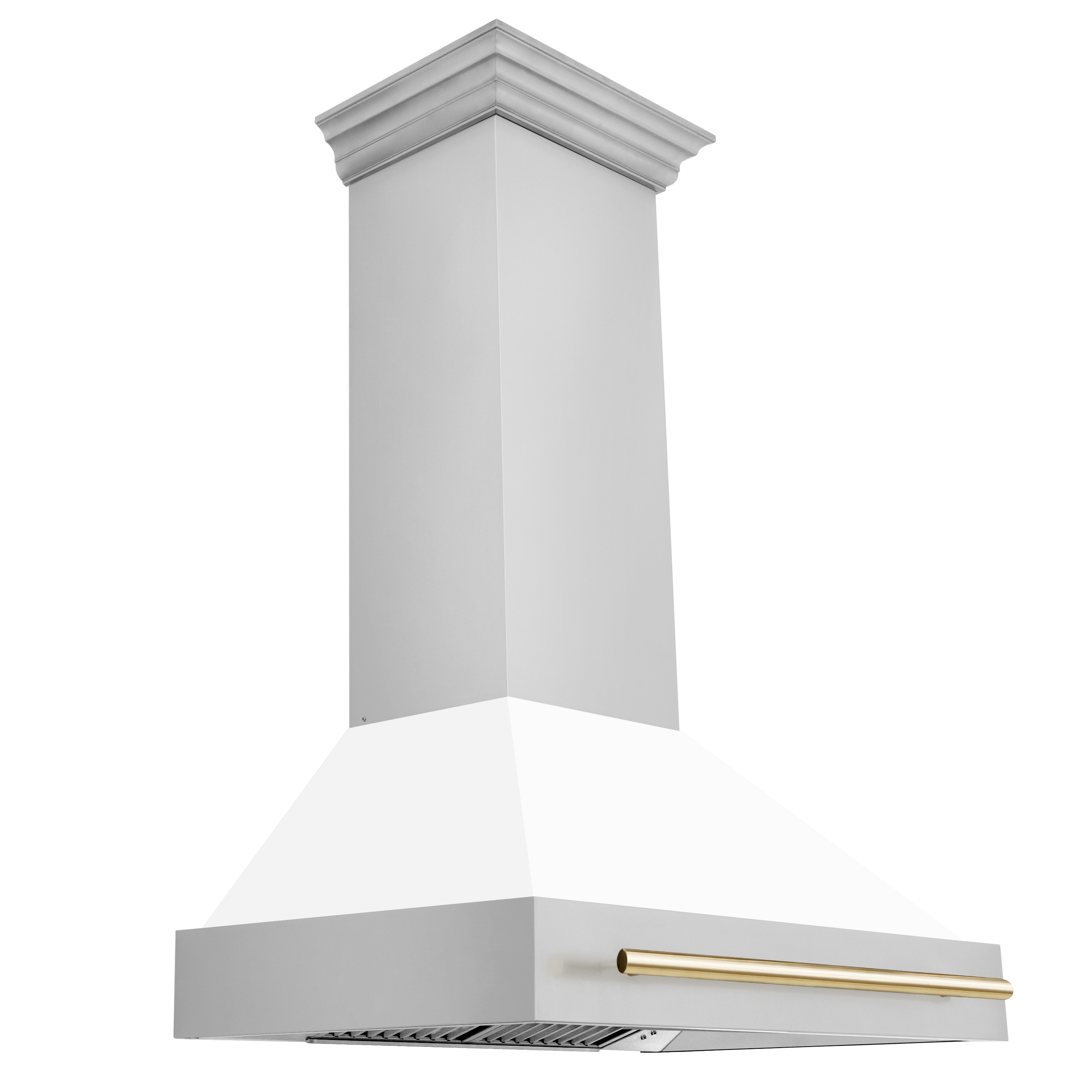 ZLINE KITCHEN & BATH 8654STZ-WM36-G 36 inch Ducted 700-CFM Recirculating Stainless Steel with White Matte Shell and Polished Gold Handle Wall-Mounted Range Hood