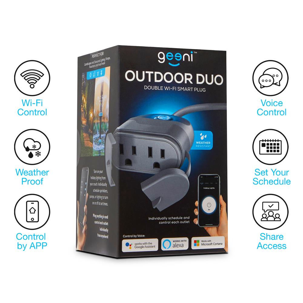 Feit Electric Smart Outdoor Plug, WiFi Waterproof Plug, 2 Grounded Sockets,  Works with Alexa and Google Assistant, App Controlled, 15 Amp