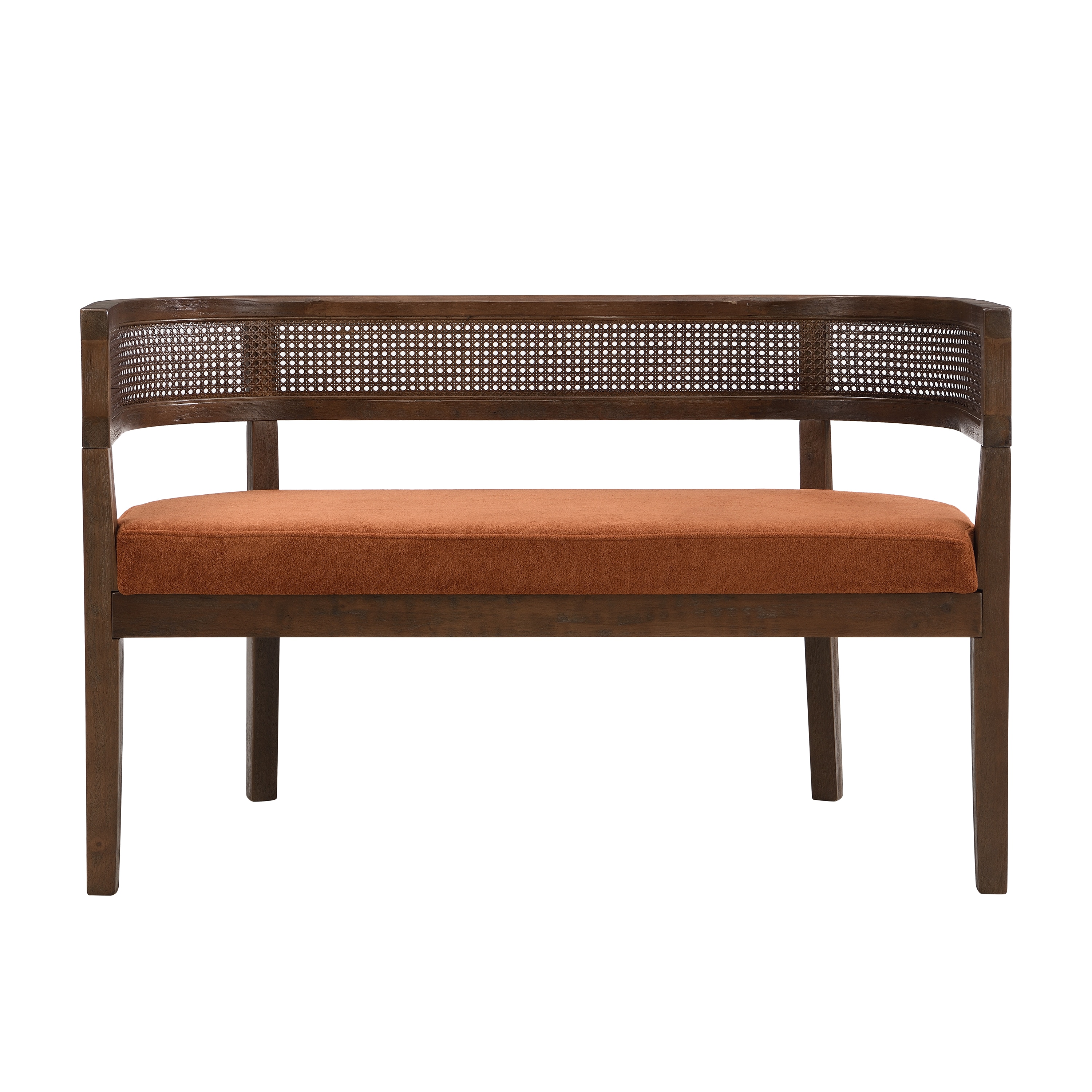 Dark Orange Walnut 47.5 Inch Rattan Upholstered Loveseat
