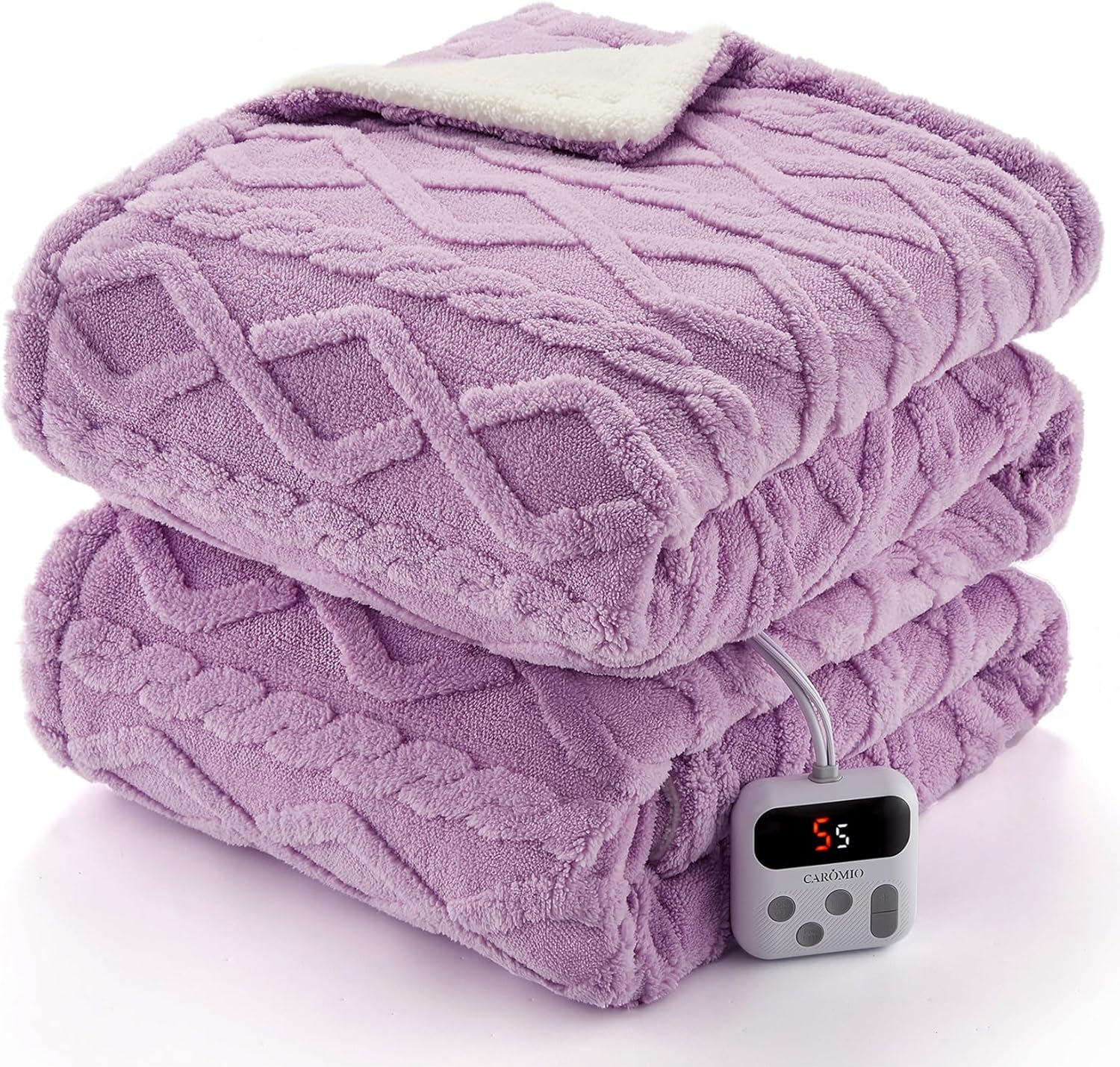 Qeetex PHK-34L8P7UL-KLN 72 Inch x 84 Inch Machine Washable Dual Control Electric Blanket with Premium and Stylish Thick Tufted Sherpa and Enhanced Heating System Full Size Purple