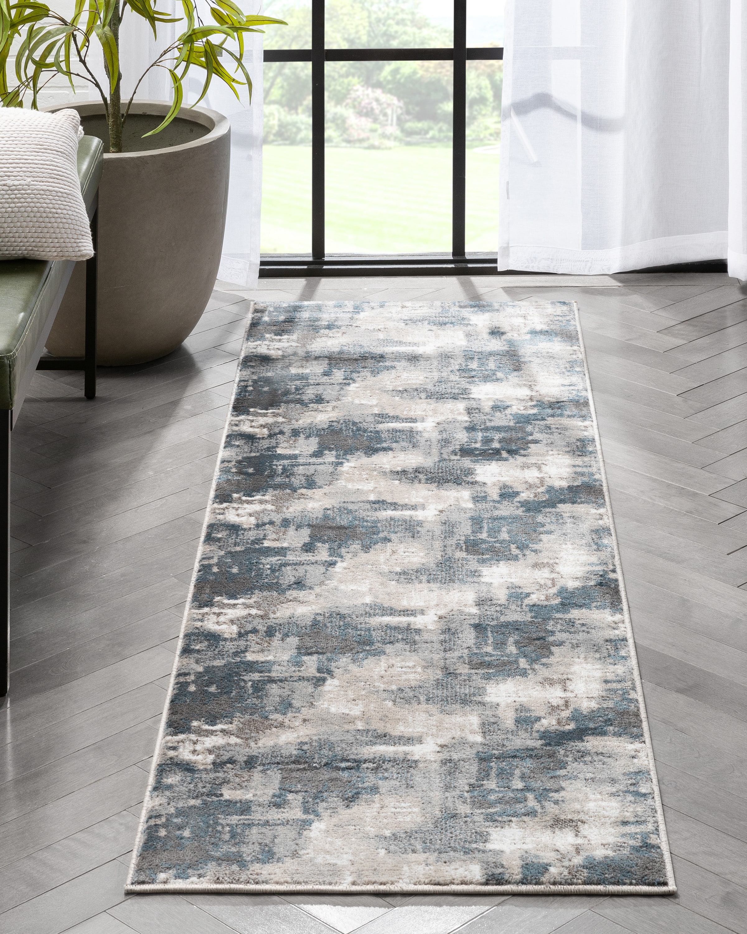 Well Woven VER-94-2 Verity 2 x 8 (ft) Loomed Polyester Grey Blue Rectangular Indoor Abstract Mid-Century Modern Runner rug