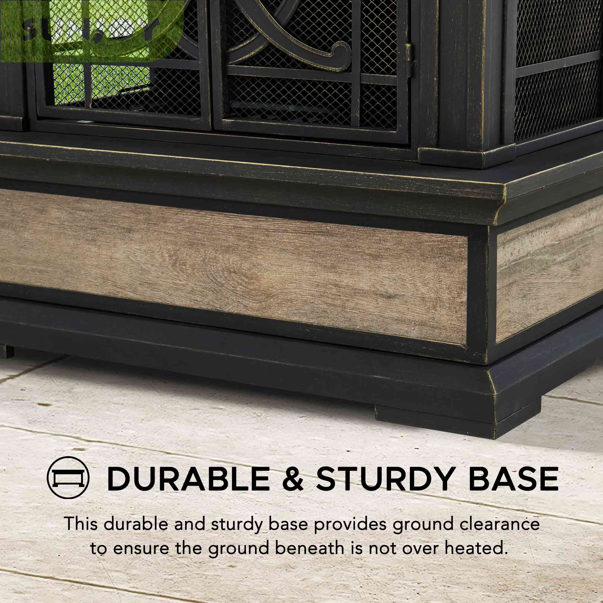 Sunjoy Black Powder-Coated Steel Wood-Burning Chimenea