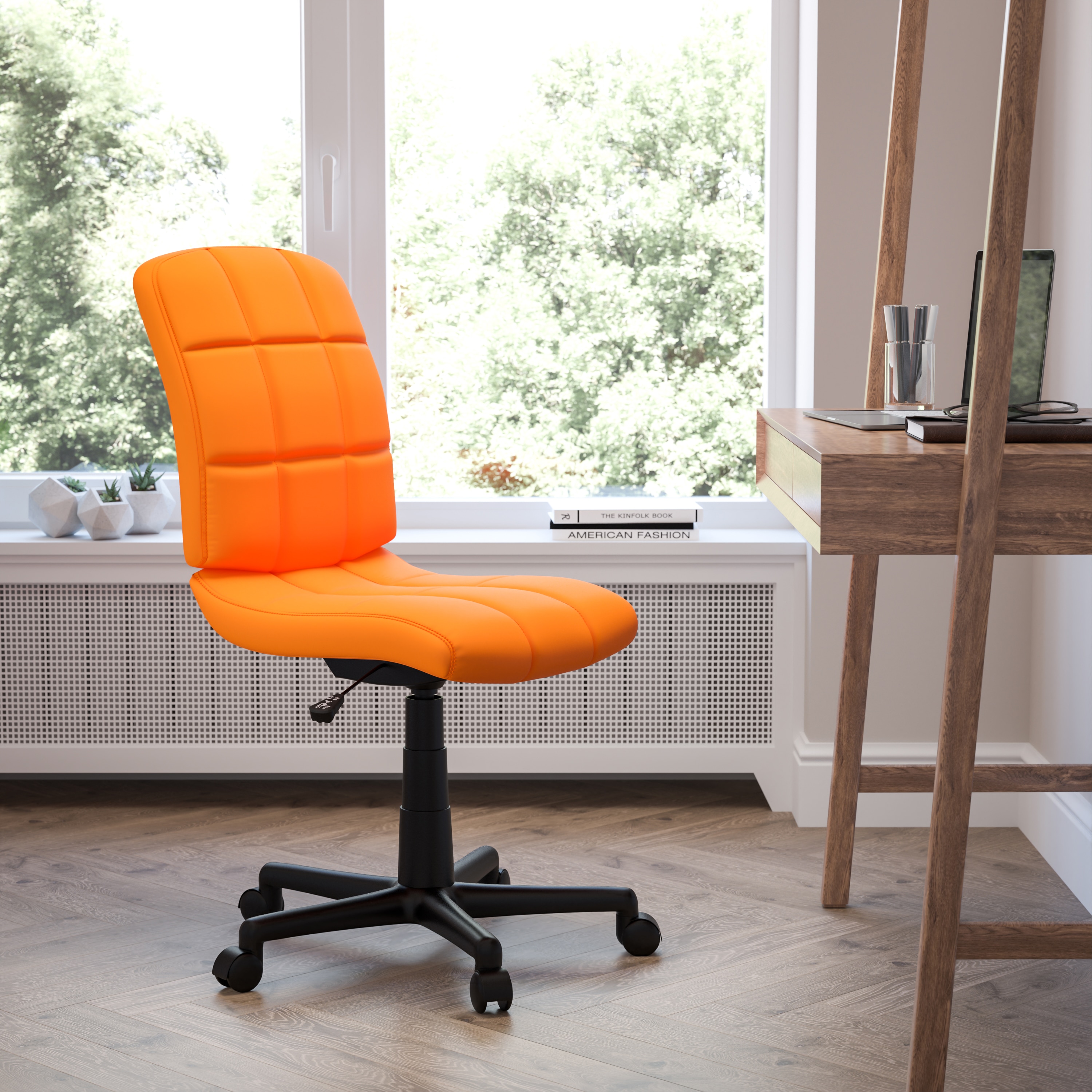 Ergonomic Mid-Back Orange Vinyl Swivel Task Chair